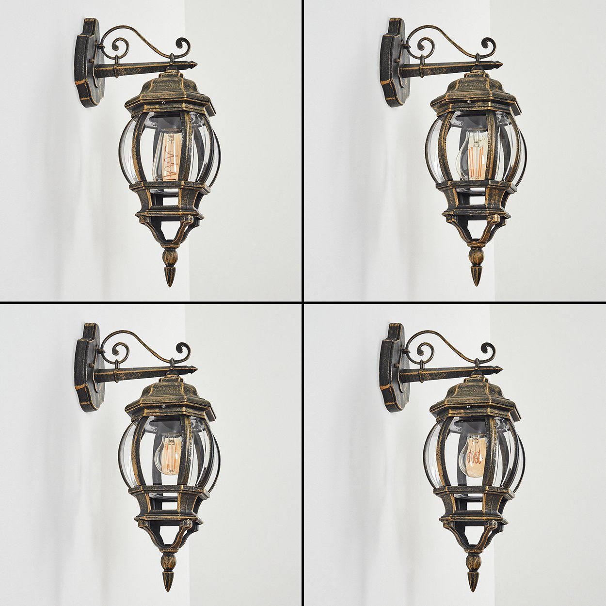 hofstein Außen-Wandleuchte »Meyen« Wandlampe abwärts aus Metall in Braun/Gold/Klar, ohne Leuchtmittel, Wandleuchte mit E27, Außenleuchte für Terrasse, Veranda und Hof, IP44