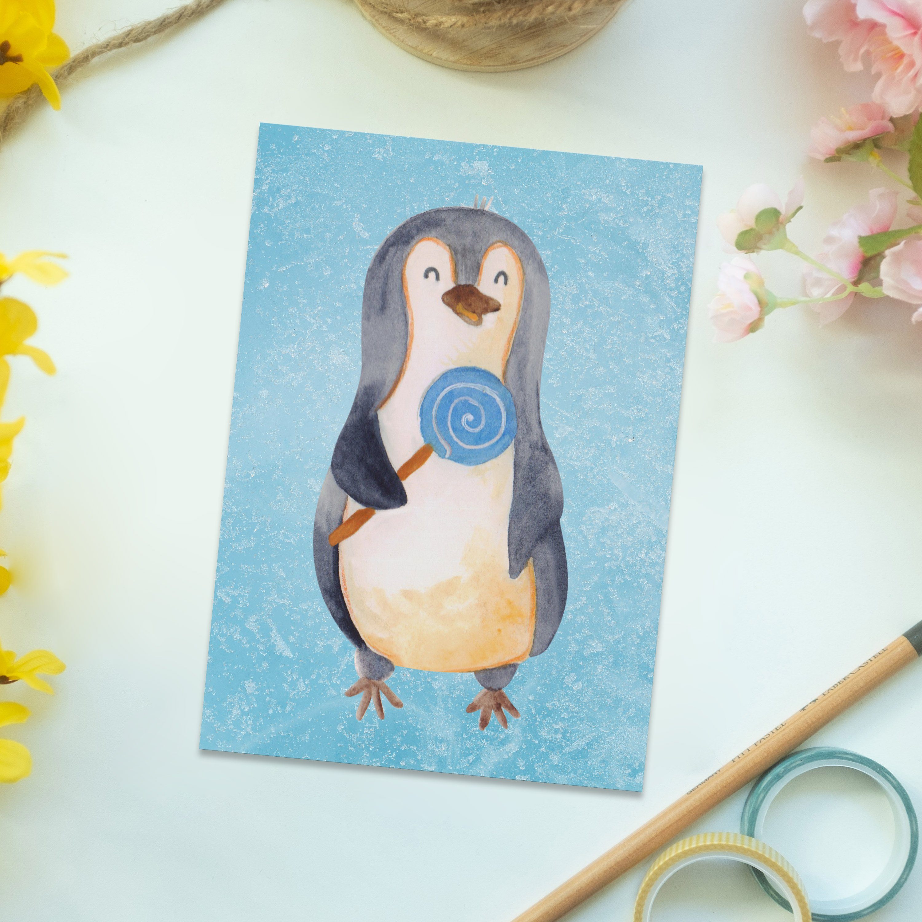 Lolli & - Pinguin Pinguine, Geschenk, Kind, Mr. Eisblau Mrs. Geburtstagskarte - Postkarte Panda