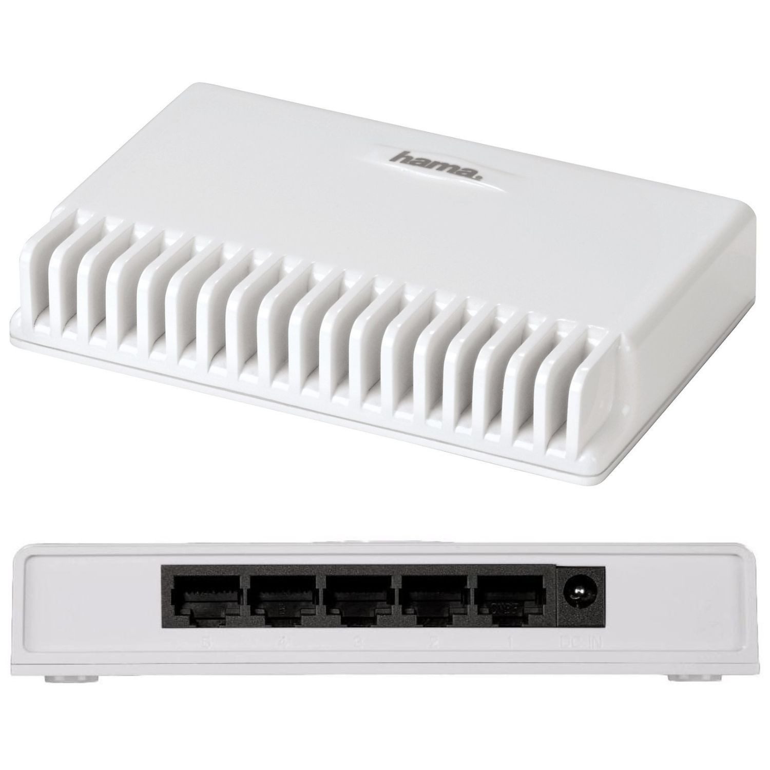 Hama 5-Port Netzwerk Switch LAN Verteiler Hub Weiß Netzwerk-Switch (schnell Fast Ethernet 10/100 Mpbs 5x RJ45 Ports Kabel Wandmontage)