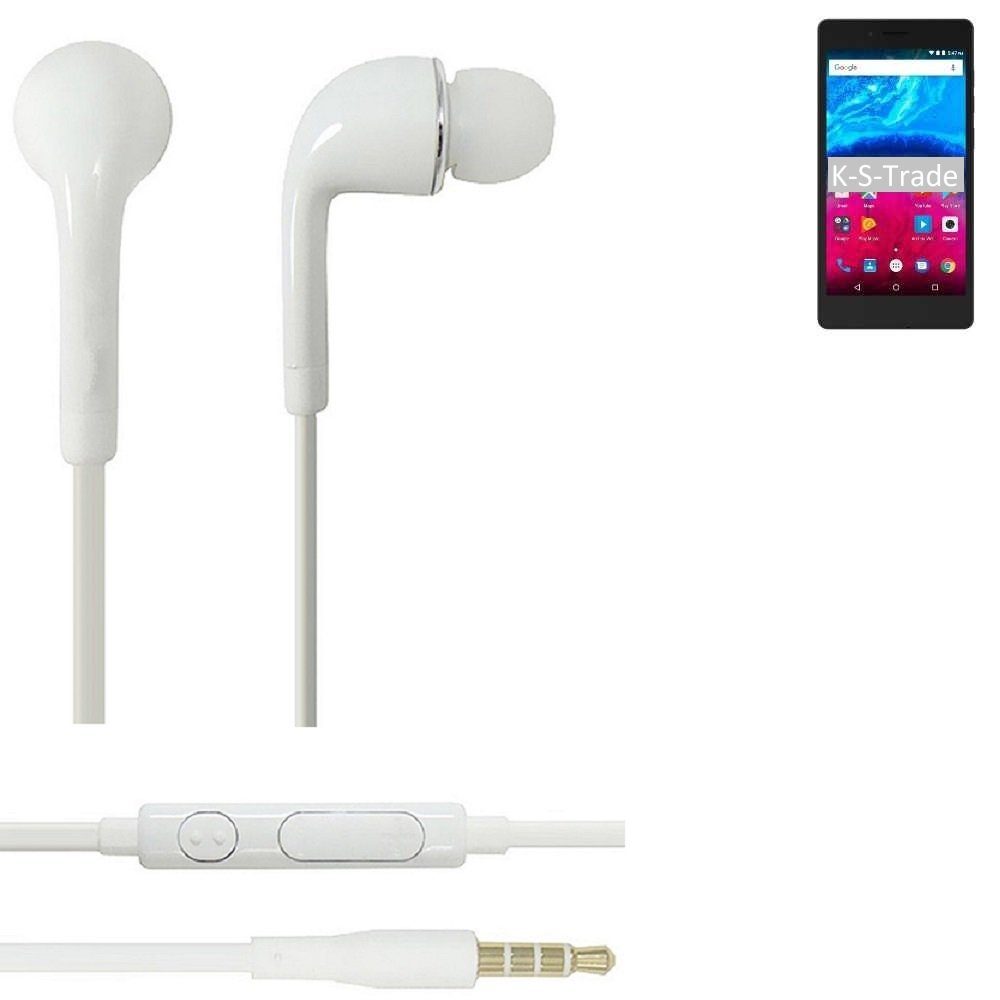 K-S-Trade für Archos Core 50 lite In-Ear-Kopfhörer (Kopfhörer Headset mit Mikrofon u Lautstärkeregler weiß 3,5mm)