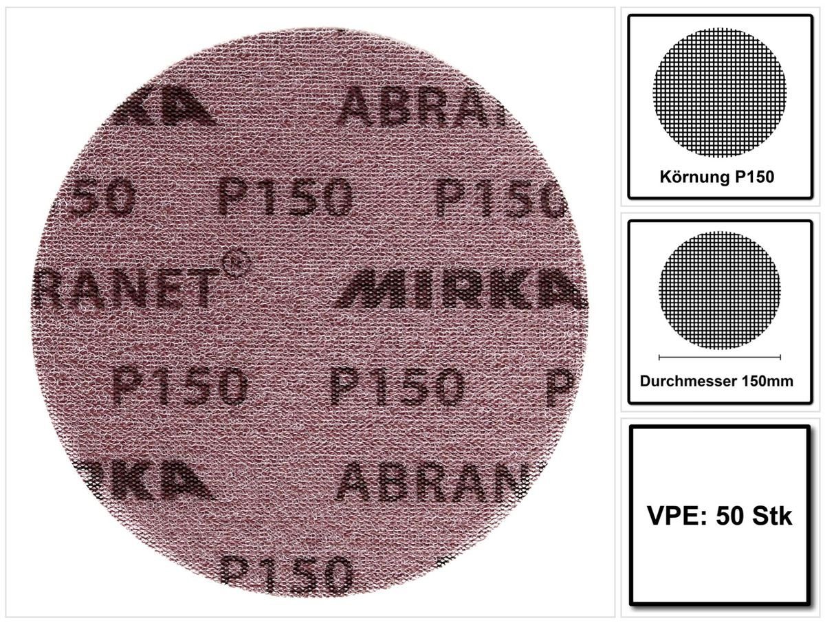 Mirka Schleifscheibe ABRANET Schleifscheiben Grip 150mm P150 50 Stk. (5424105015)