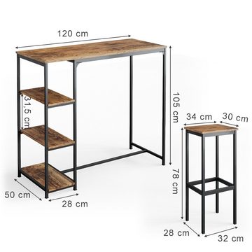 Vicco Bartisch Bistrotisch Küchentisch Fyrk 120x50cm mit 3 Ablagen inkl. Hocker