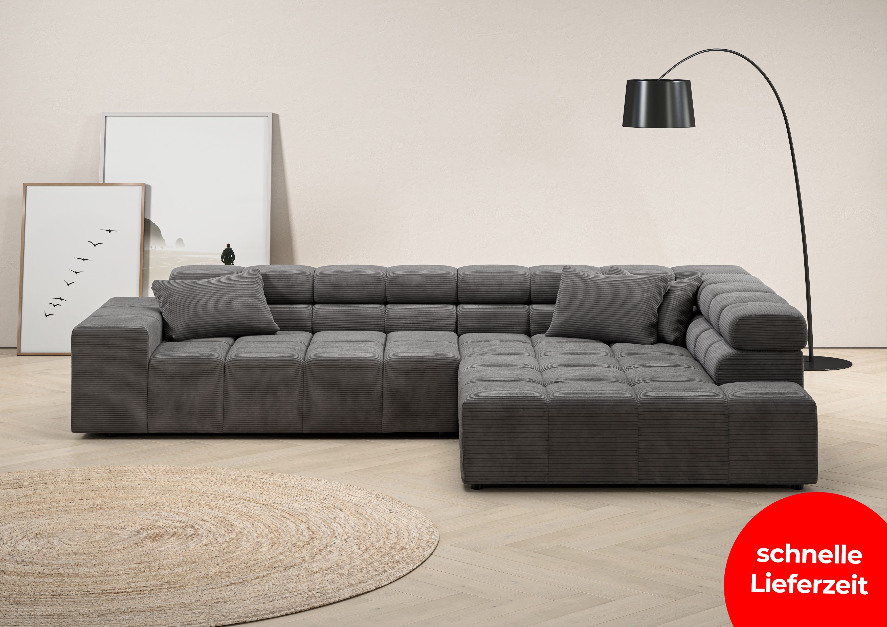 Home affaire Ecksofa Ancona incl. Kopfteilverstellung, Breite 319cm, L-Form, wahlweise motorische Sitztiefenverstellung, auch in Cord + Easy Care