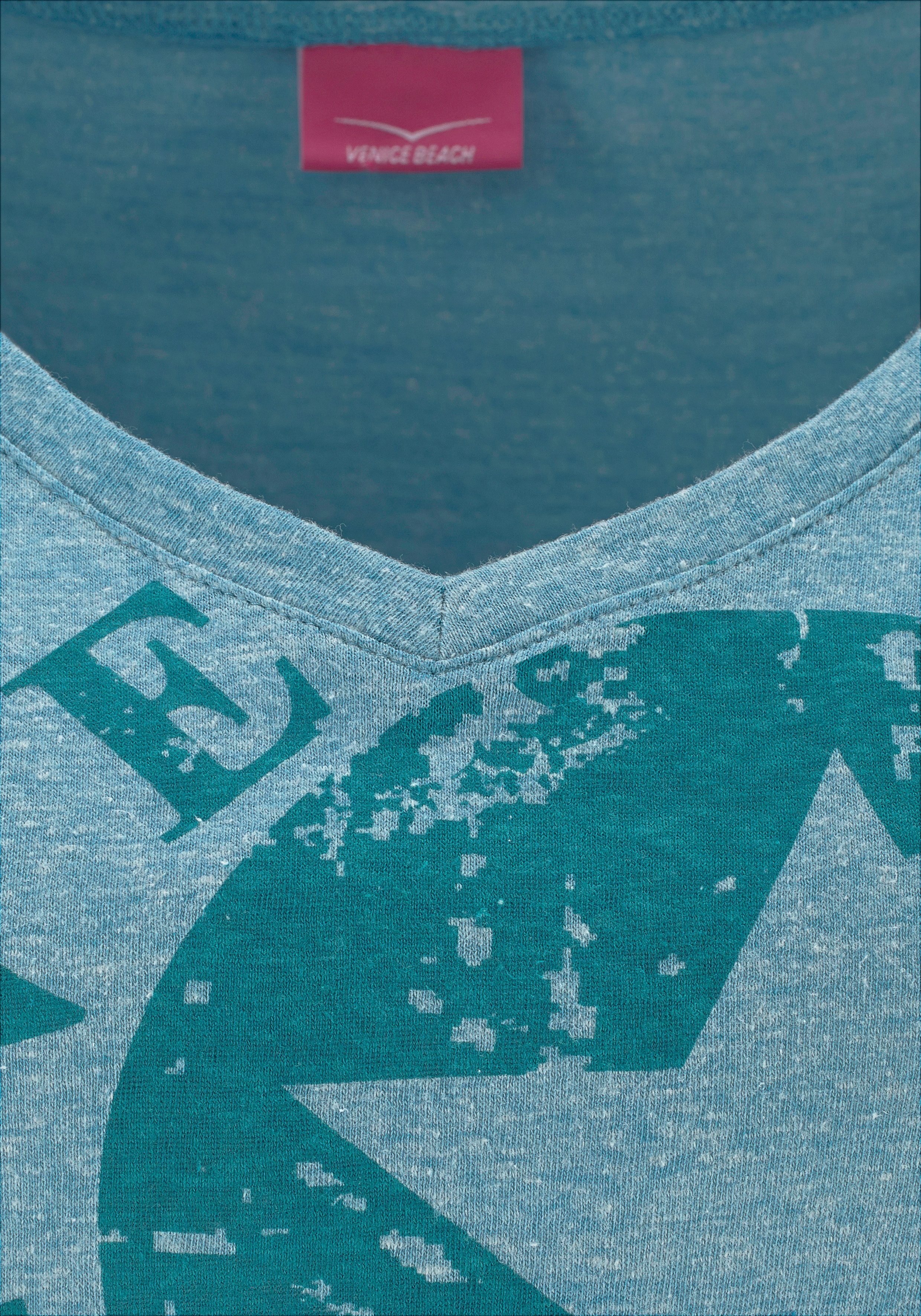 Venice Beach Strandshirt mit Logo-Druck aus melierter Ware, Vintage-Look, sportlich-casual