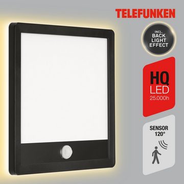 Telefunken LED Außen-Wandleuchte 313805TF, LED fest verbaut, Neutralweiß, Außenleuchte IP44 Bewegungsmelder 2000lm 25x25cm