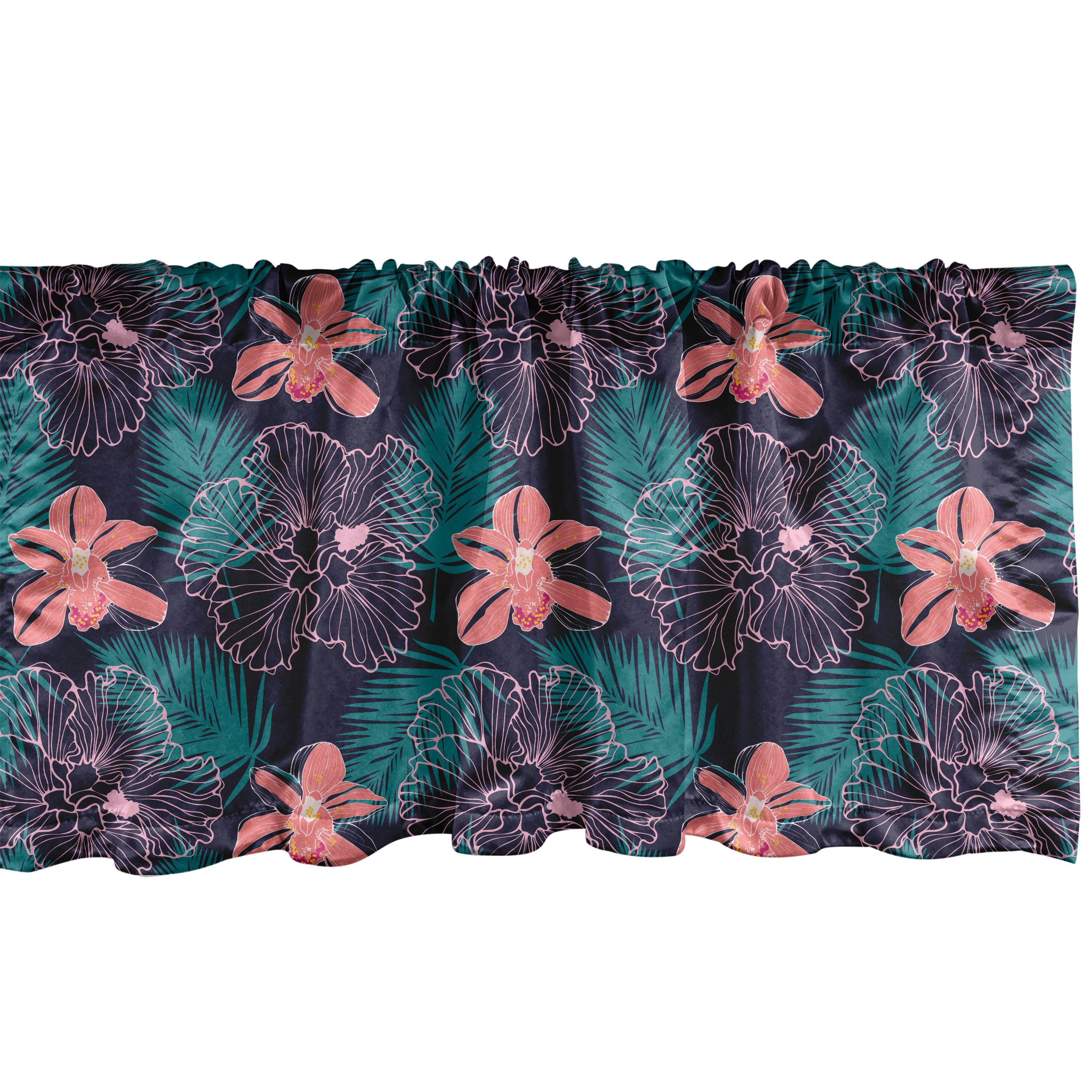 Scheibengardine Vorhang Volant Luau Stangentasche, Blätter für dunklem Dekor Abakuhaus, auf Microfaser, Schlafzimmer Küche Hibiscus mit