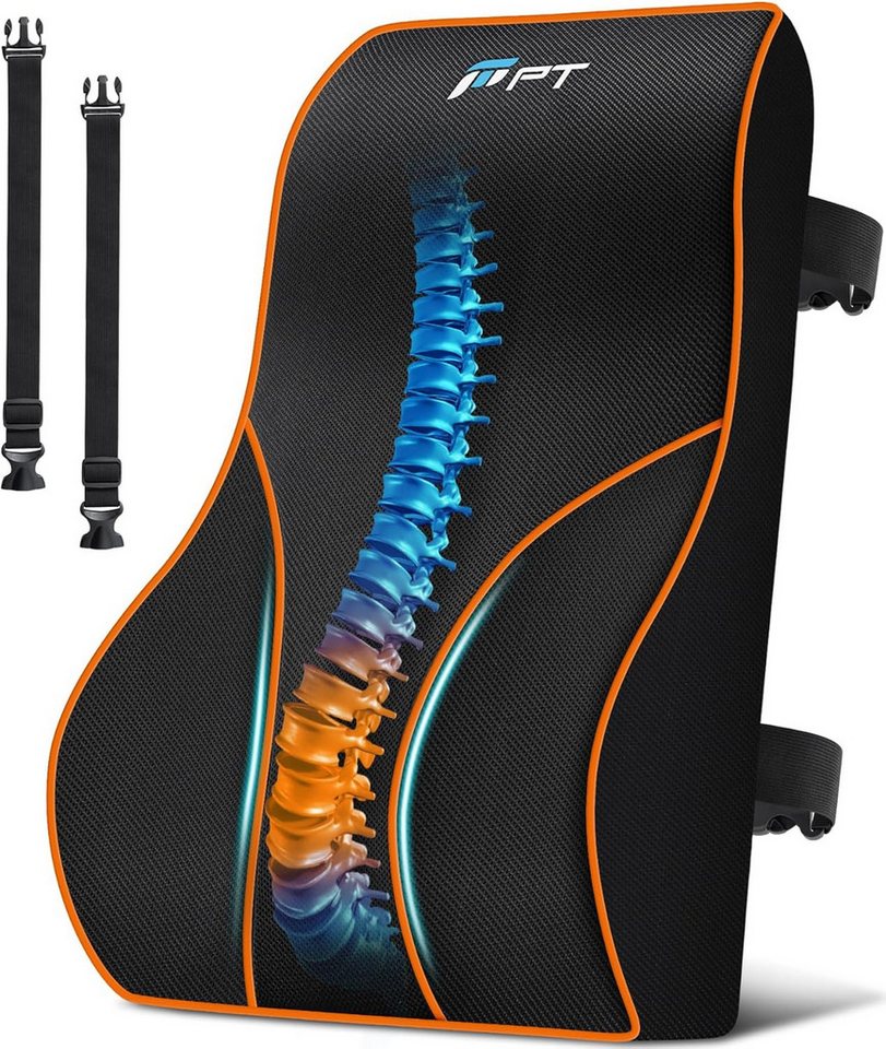 POPOLIC Rückenkissen Lendenkissen mit Memory-Schaum - Ergonomische Lordosenstütze, für Auto, Büro und Gaming, Verstellbares Rückenkissen, für Bürostuhl, Autositz und Schreibtischstuhl, Schwarz