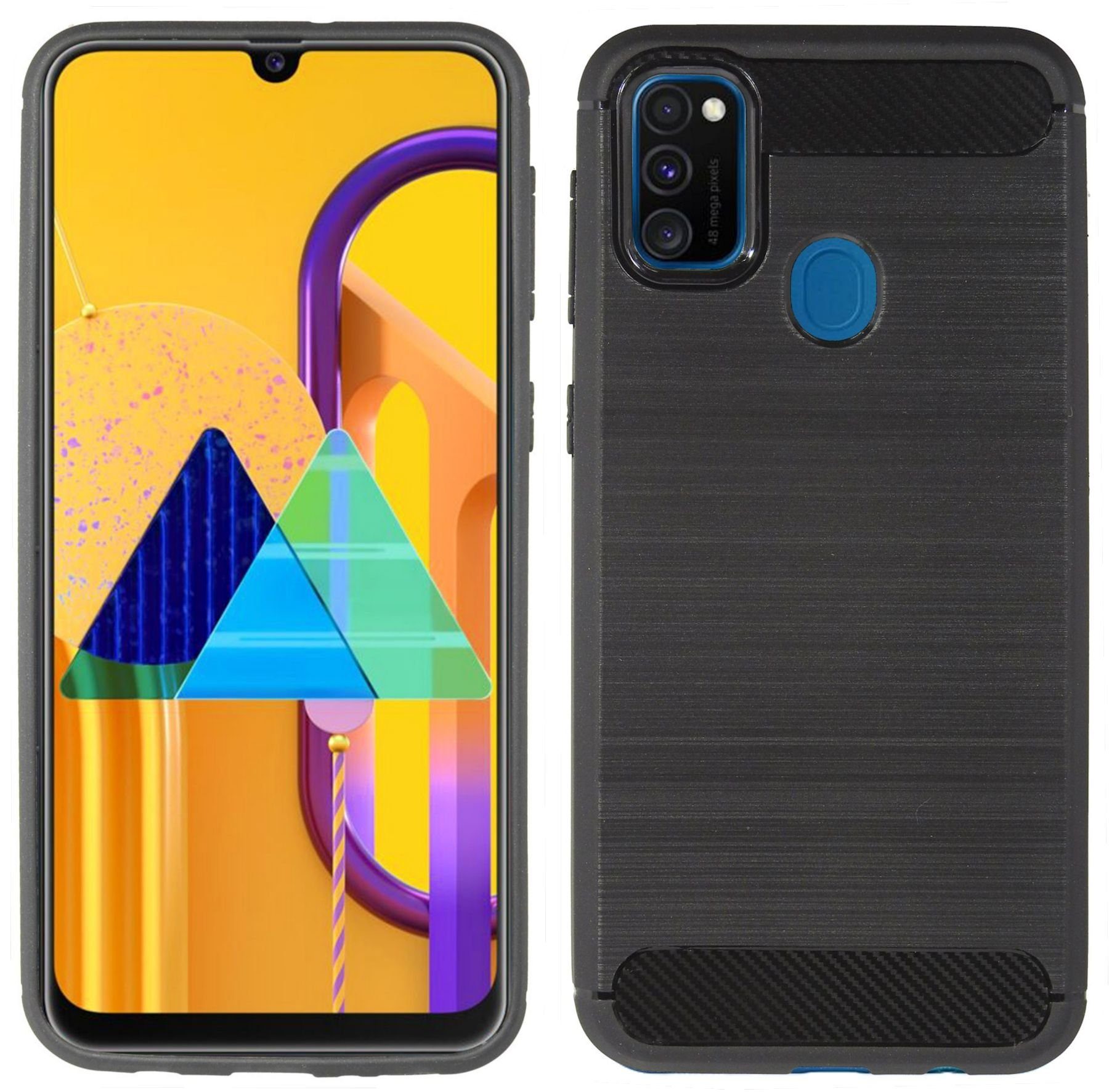 cofi1453 Handyhülle Silikon Hülle Carbon für Samsung Galaxy M21, Case Cover Schutzhülle Bumper