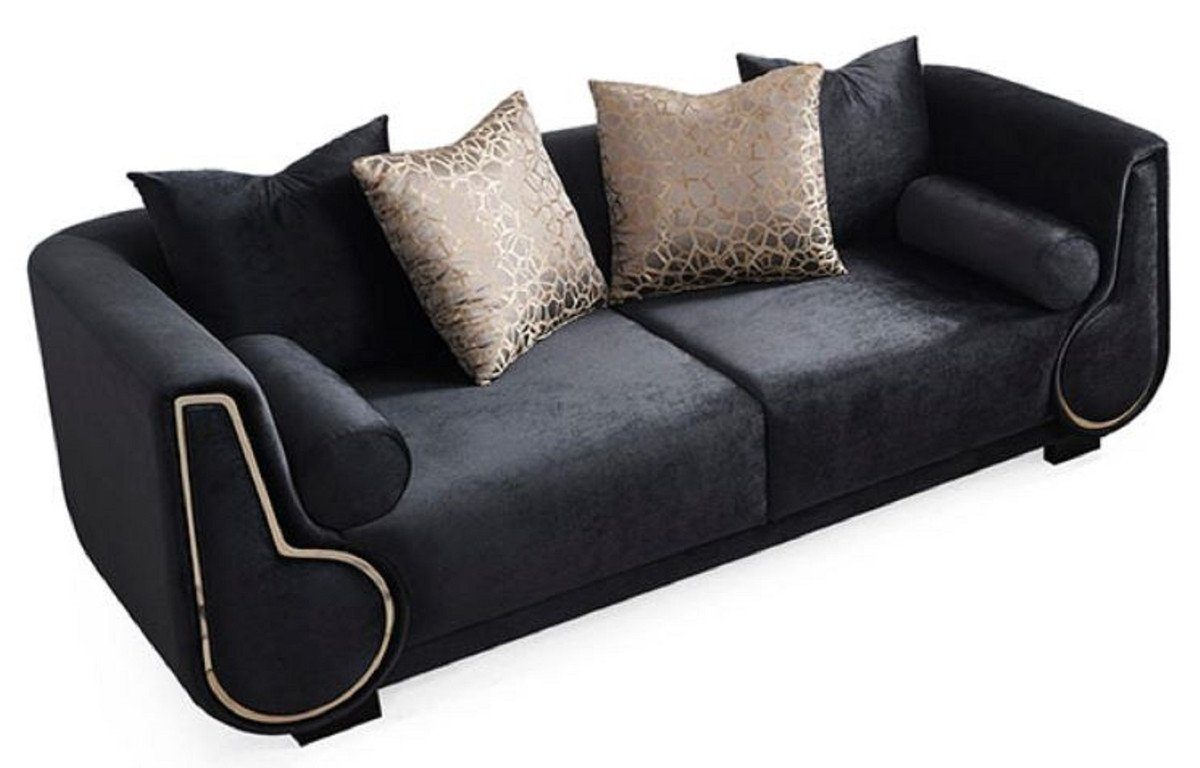 Möbel Sofa Schwarz Wohnzimmer - Luxus - Wohnzimmer - Silber / Kollektion 3er Luxus Padrino Elegantes Sofa Casa Luxus 3-Sitzer