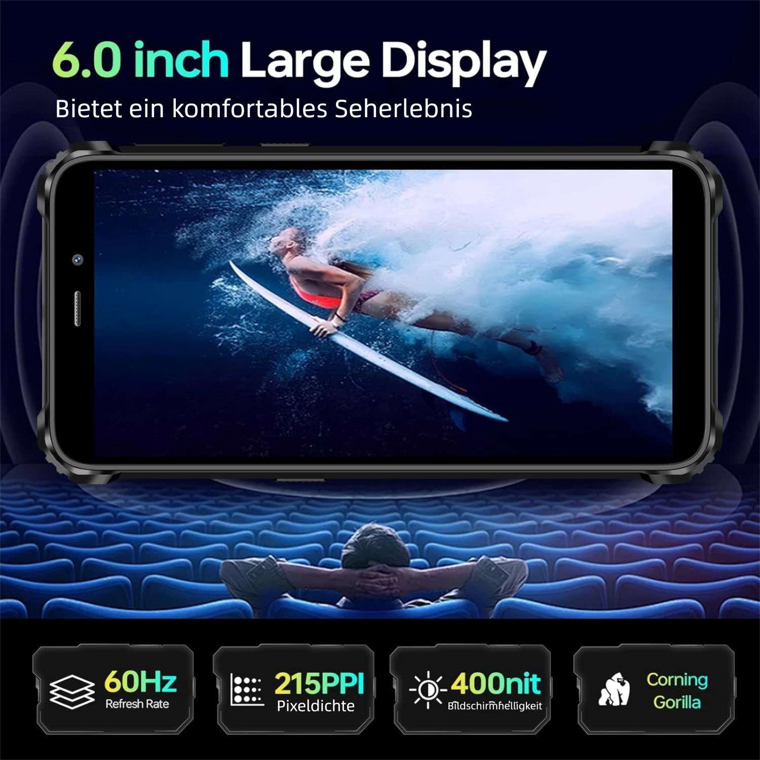 OUKITEL WP32 Pro Android 14 Outdoor Smartphone (15,21 cm/6 Zoll, 256 GB Speicherplatz, 20 MP Kamera, 24GB RAM + 256GB ROM, 6 Zoll HD Display, 6300mAh, NFC, IP68/IP69K)