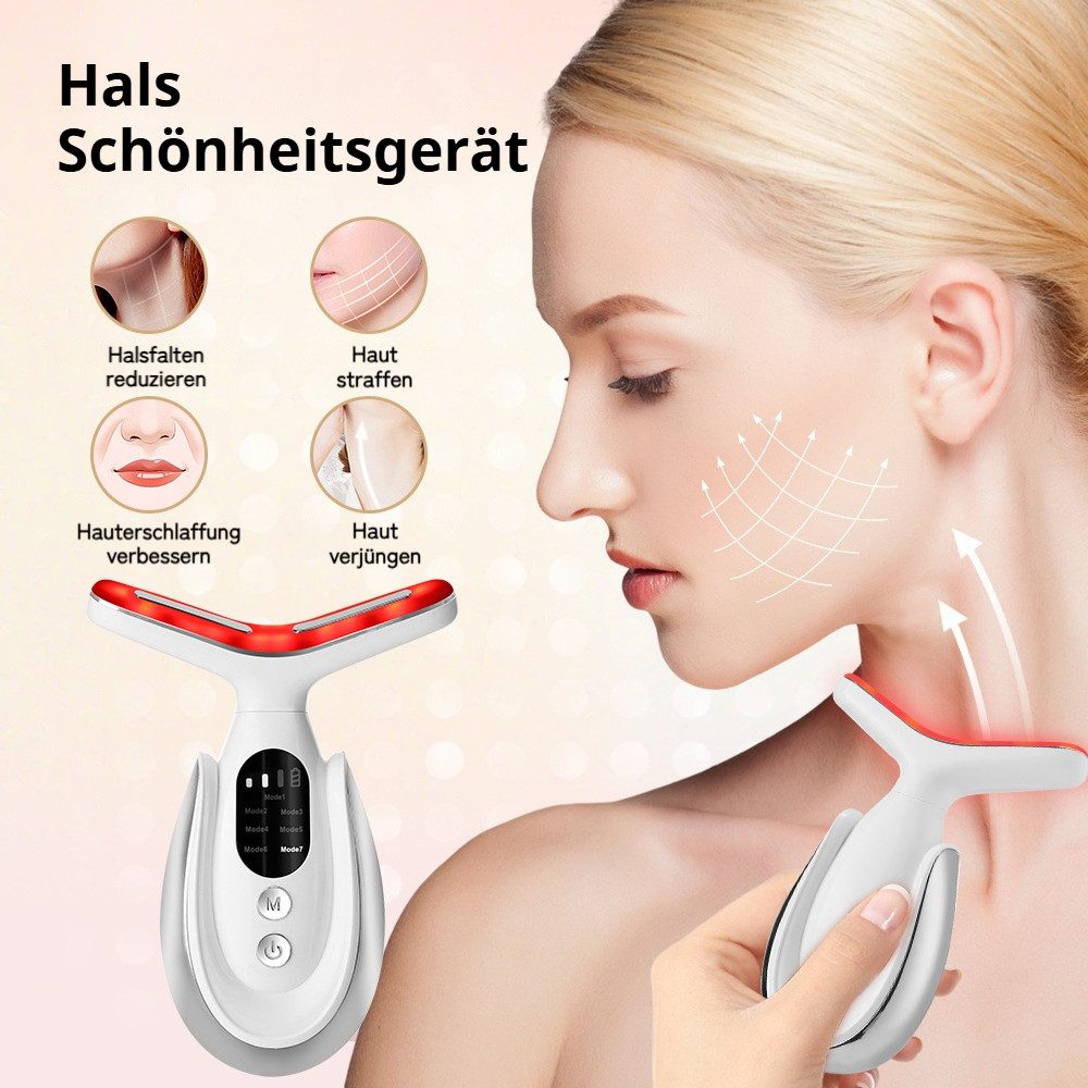 Tekoo Gesichtsmassagegerät 7-in-1 Anti-Falten Massagegerät Hals & Gesicht LED Lichttherapie, 160° Dolphin-Design, 15 Min. Timer, kabellose Anwendung
