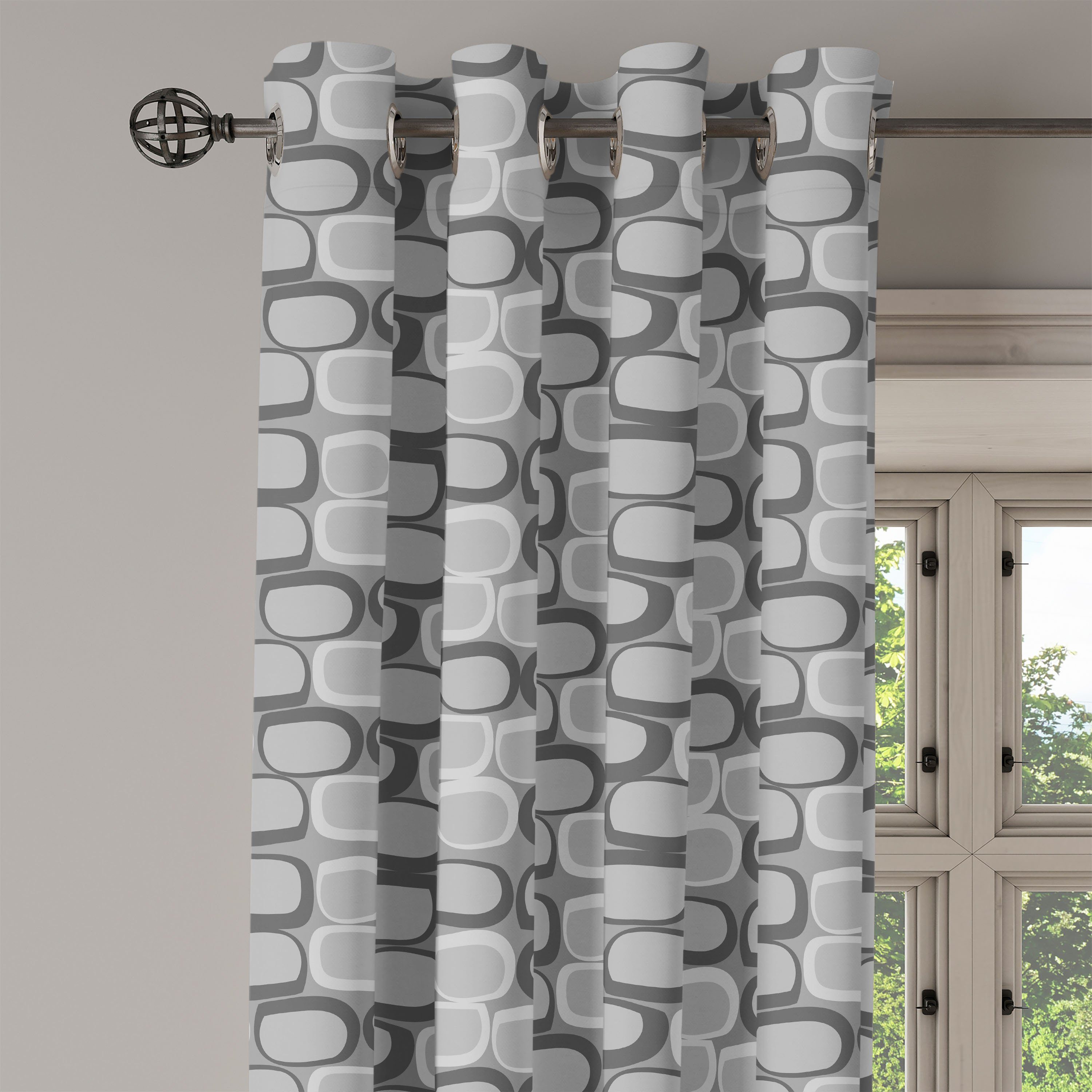Gardine Dekorative Wohnzimmer, Abakuhaus, für Abstrakt 2-Panel-Fenstervorhänge Schlafzimmer Steinwand-Muster