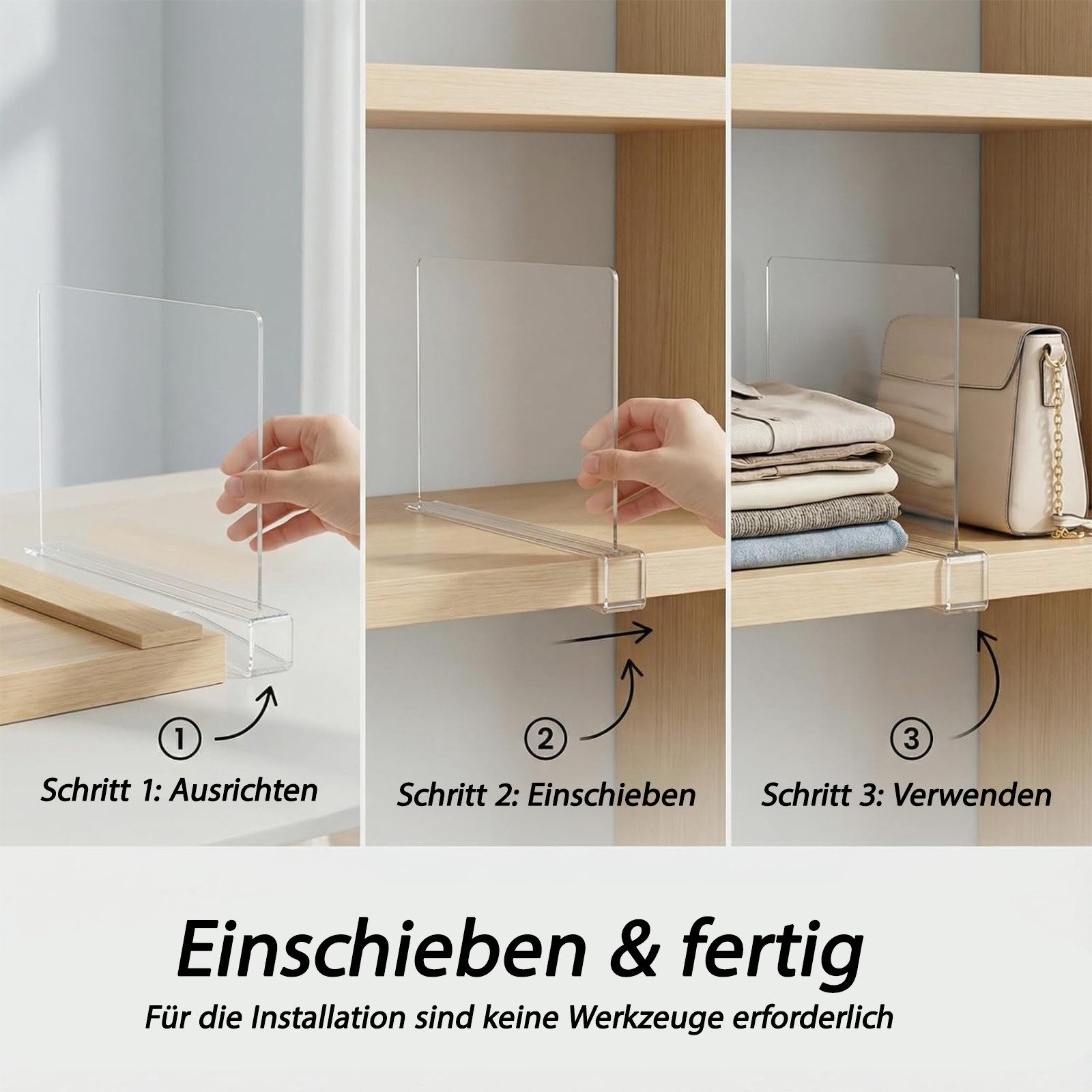 8er Set Verstellbare Schubladentrenner – Transparent, Länge 28,5–50,5 Cm, Höhe 8 Cm – Für Küche, Schlafzimmer & Mehr – Mit Klebeband