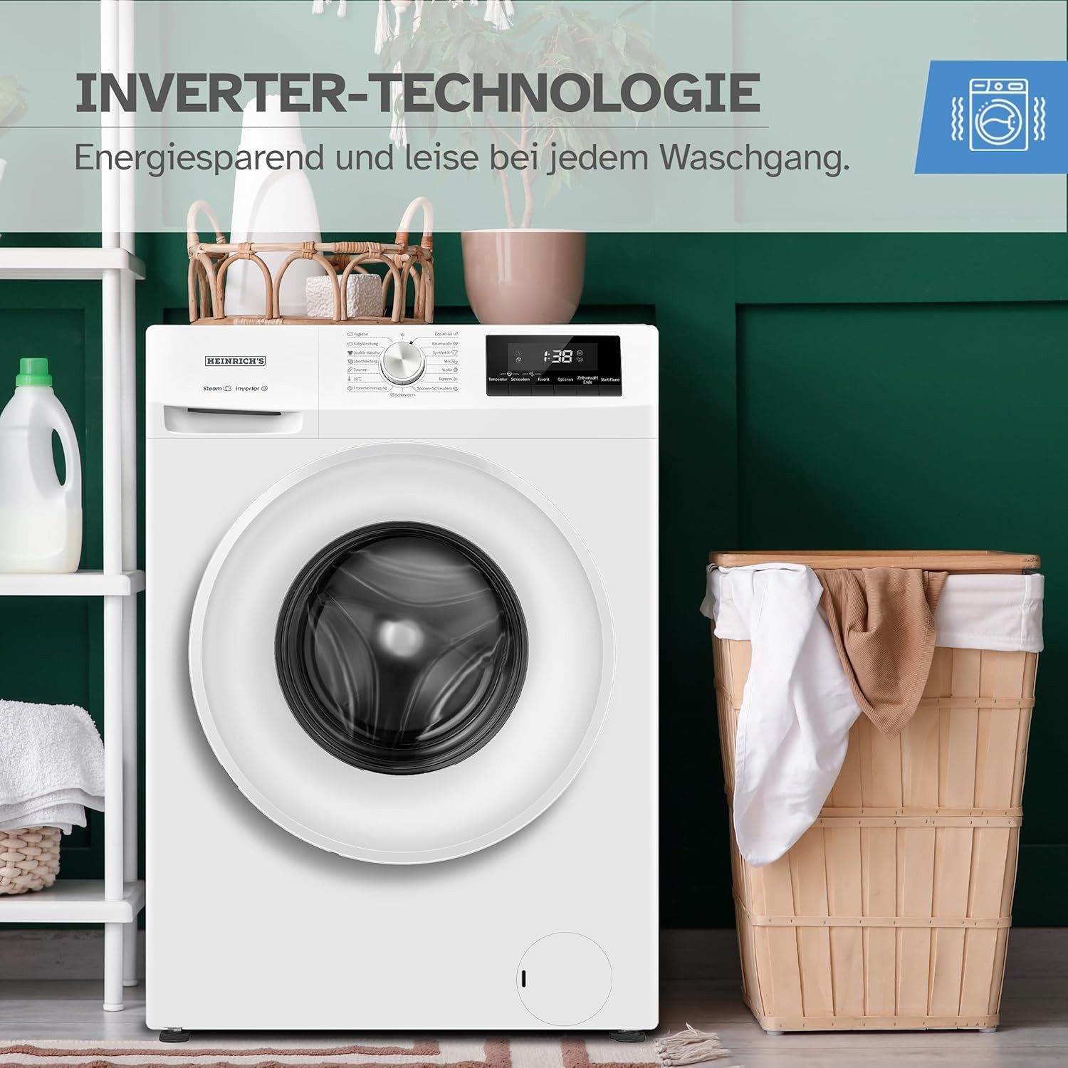 Heinrich´s Waschmaschine HWM 6107W, 7 kg, 1400 U/min, 7kg, 1400 U/min, 15 Programme, Energieklasse A, LED & Aqua-Stop