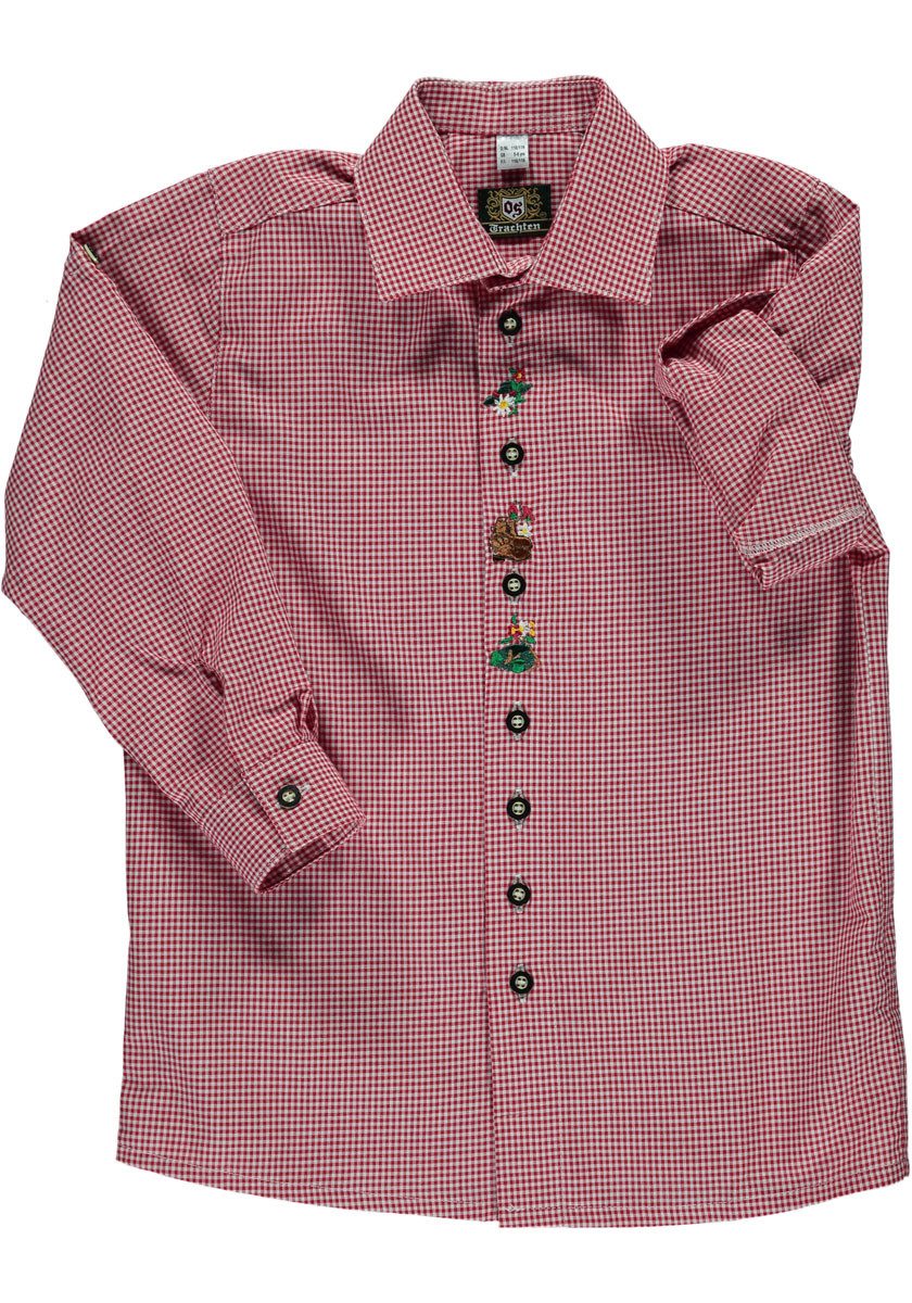 OS Trachten Trachtenhemd Samku Jungen Langarmhemd mit Edelweiß-Stickerei auf der Knopfleiste