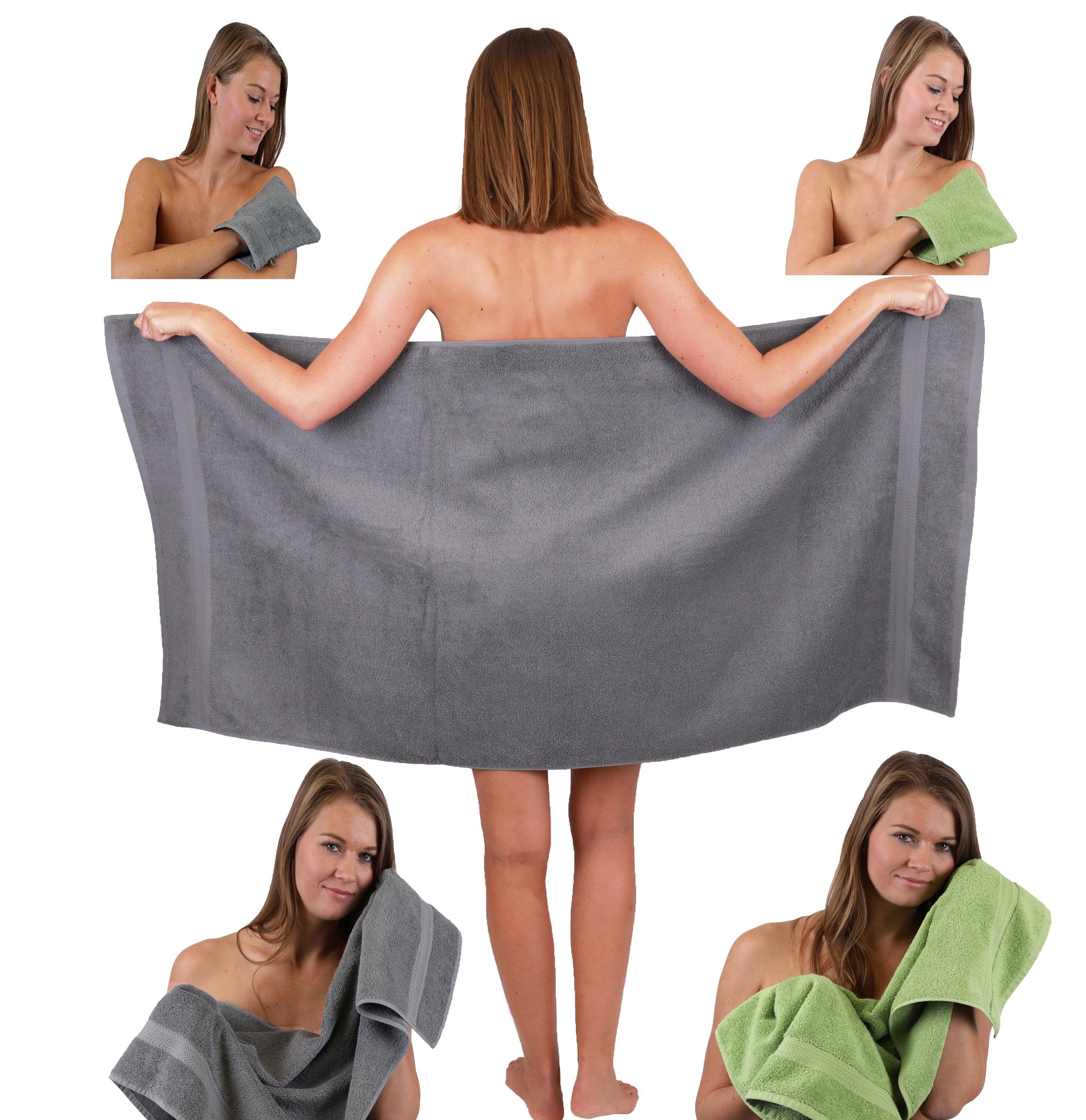 Betz Handtuch Set 5 Waschhandschuhe, Baumwolle, Handtuch 2 Pack Baumwolle Single (5-tlg) Set TLG. 1 grün 100% Handtücher Duschtuch 2