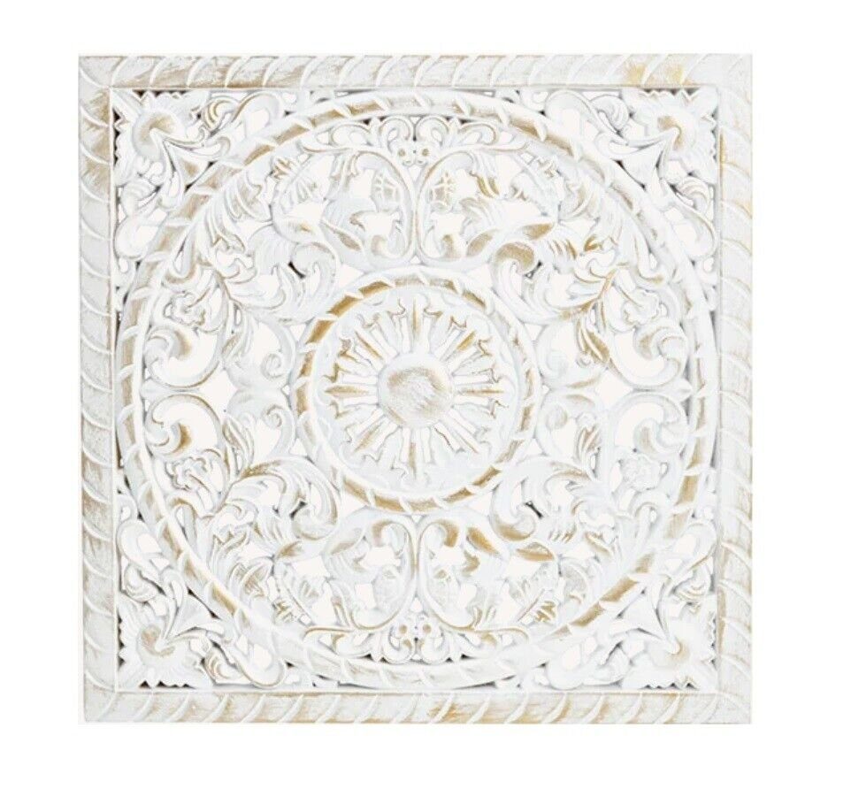 Meinposten Wandbild Holzbild Ornament weiß gold 40x40 rund 39 cm Landhaus M günstig online kaufen