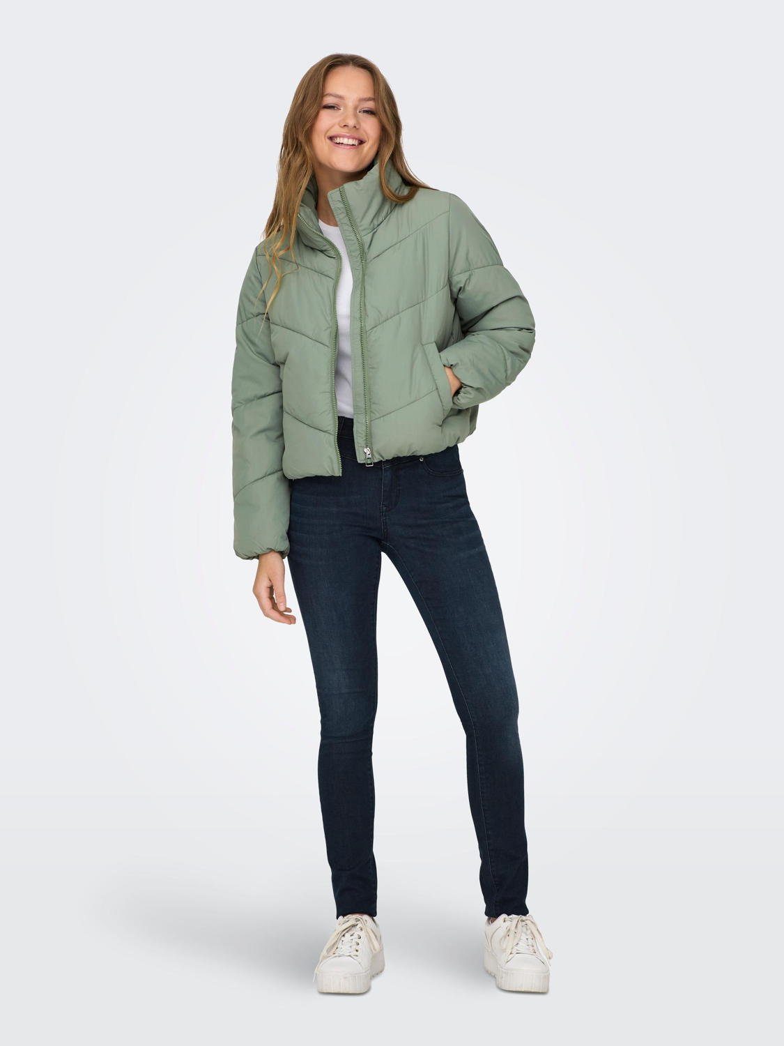 ONLY ONLY Hellgrün Winter OnlMaggi Damen Steh-Kragen Puffer-Jacke Steppjacke kurze gesteppte