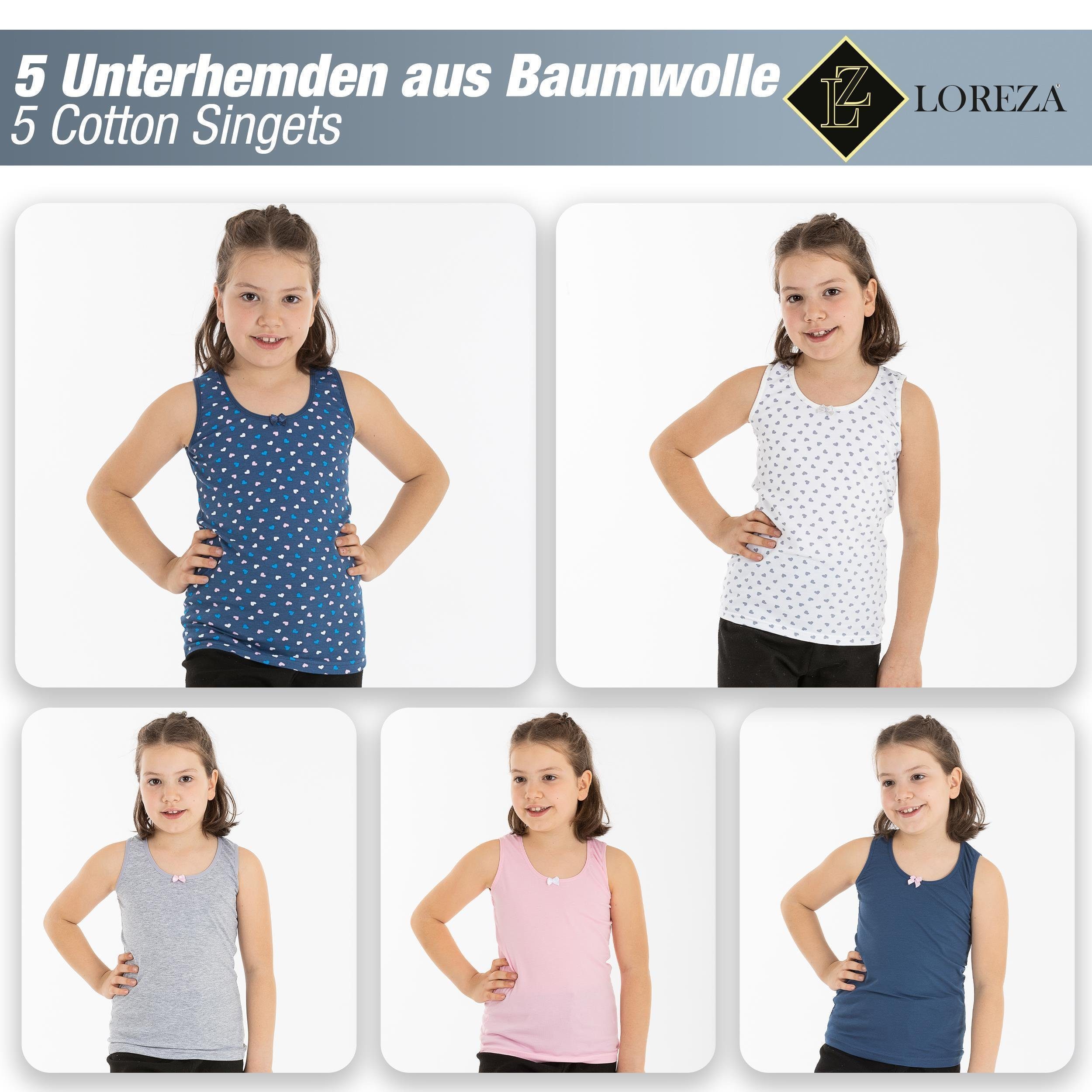 Unterhemden 5-St) Unterhemd LOREZA Mädchen Baumwolle 5 - Tank Herz (Set,