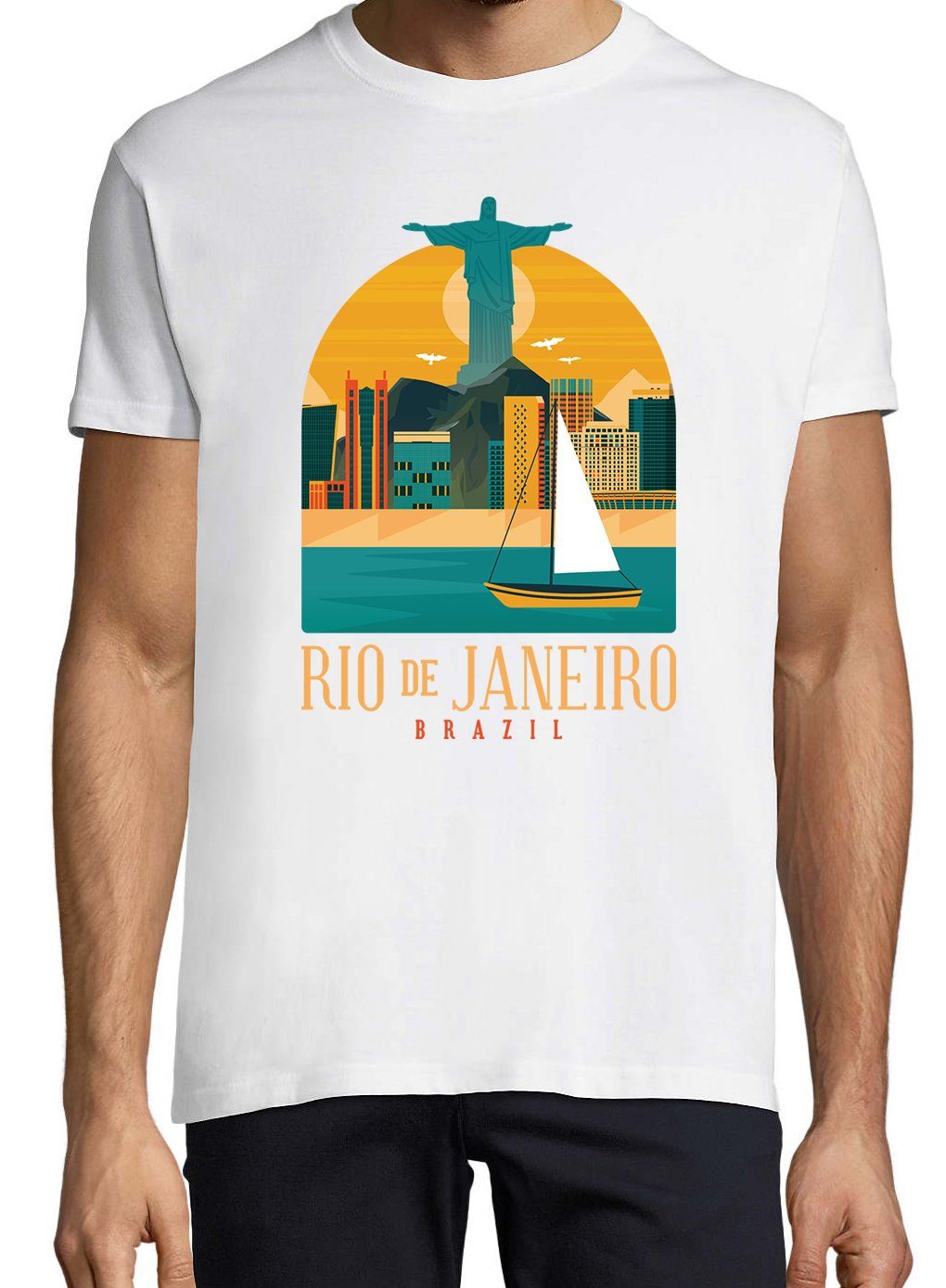 Rio Weiß trendigem Frontprint mit Youth T-Shirt Herren Shirt De Designz Janeiro