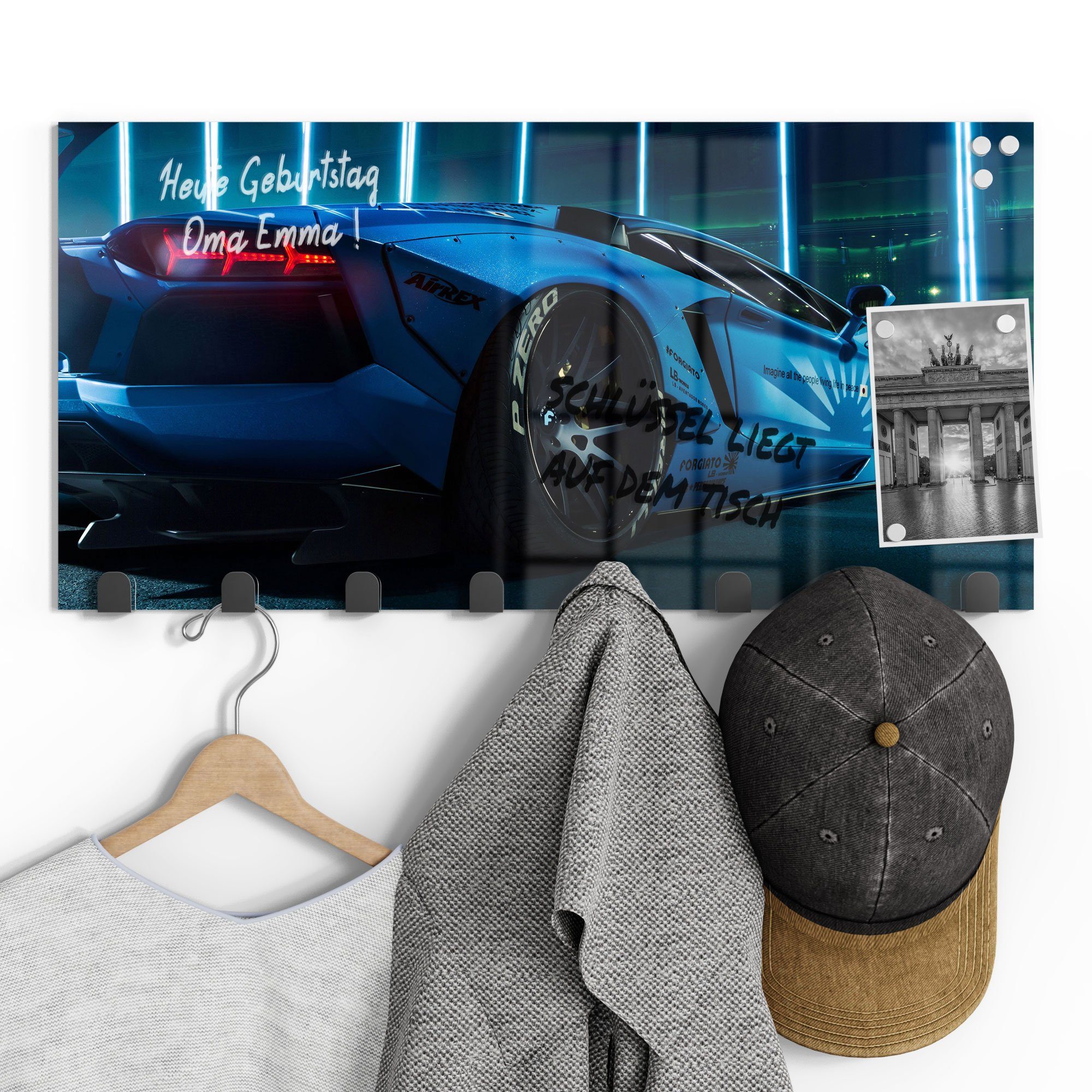 Garderobe Aventador', magnetisch Paneel beschreibbar Glas 'Lamborghini Kleiderhaken DEQORI