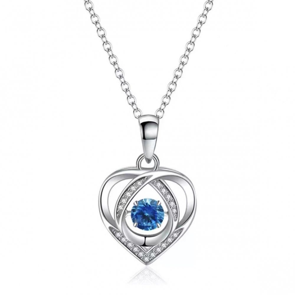 Silber Herz Blau S925 Kette Lange Anhänger Halskette Invanter Damen