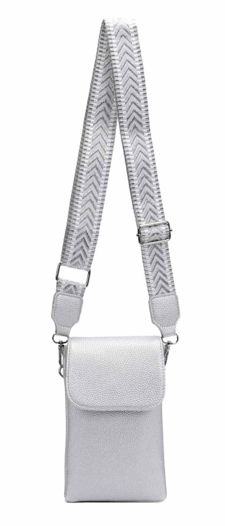 ITALYSHOP24 Geldbörse Damen Tasche Handytasche Brusttasche Crossbody Umhängetasche Crossover (Spar-Set Clutch-Tasche mit einem breitem Muster Stoffgurt/Umhängeband, Leder Optik), Bodybag Smartphone Freizeit Handtasche Brieftasche Schultertasche