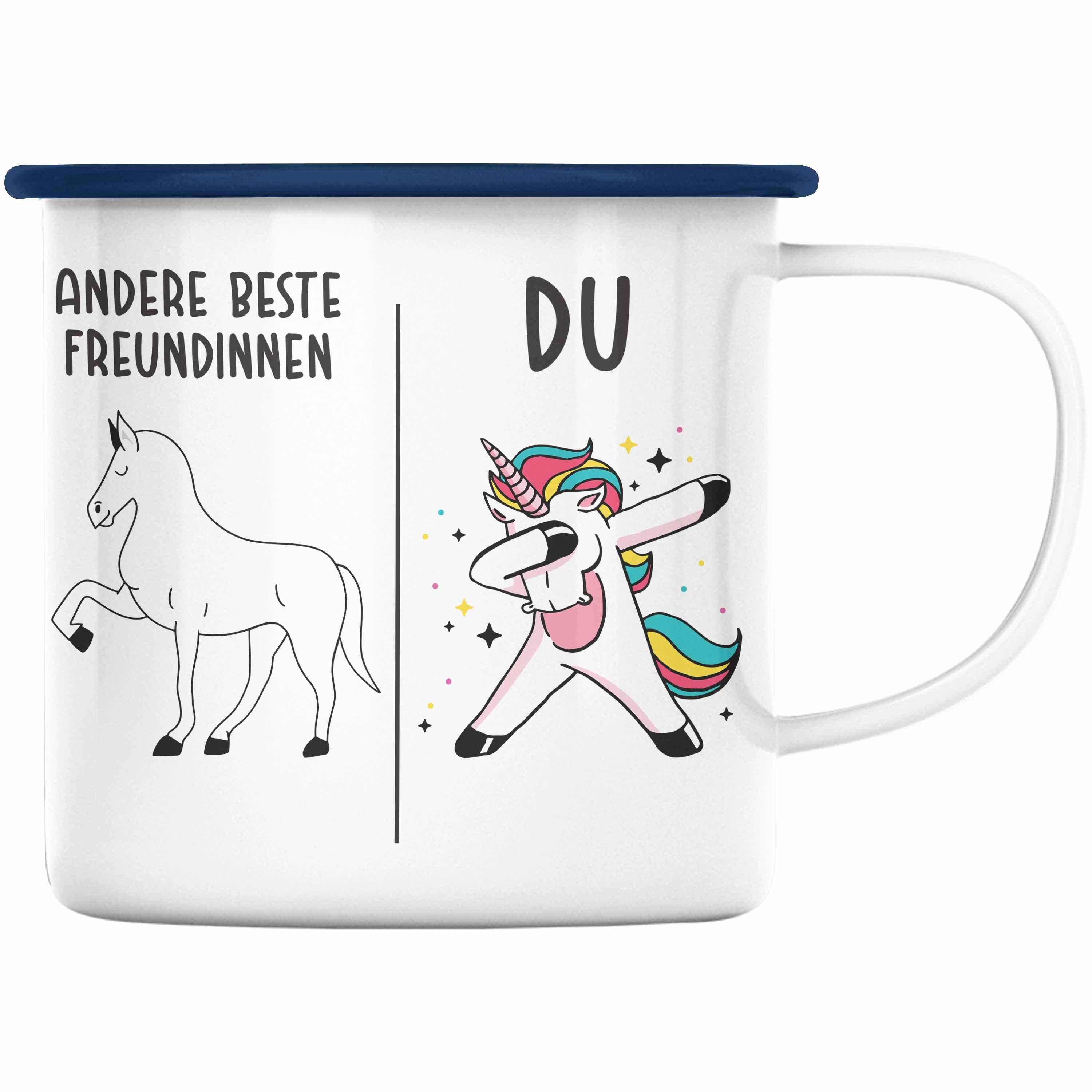 Trendation Thermotasse Trendation - Beste Freundin Emaille Tasse Mädchen Geschenke Geburtstag Emaille Tassen mit Sprüchen Blau