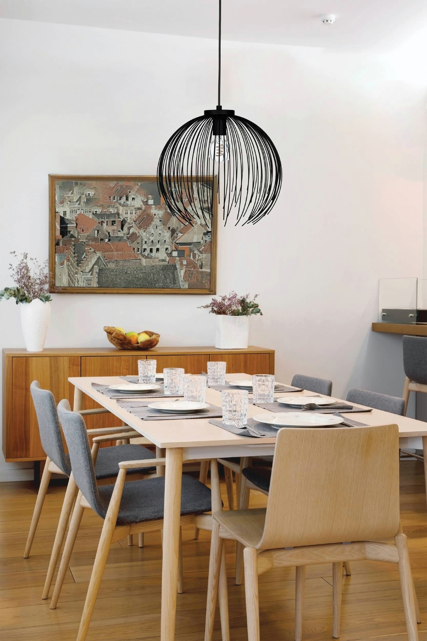 EGLO Hängeleuchte Venezuela Hängelampe, Pendelleuchte, Esszimmerlampe, Metall, E27, ohne Leuchtmittel, Hängeleuchte - H110 x Ø40 cm - schwarz - 1X40W exkl.