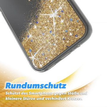 EAZY CASE Handyhülle Liquid Glittery Case für Samsung Galaxy A14 (5G) 6,6 Zoll, Durchsichtig Back Case Handy Softcase Silikonhülle Glitzer Cover Gold