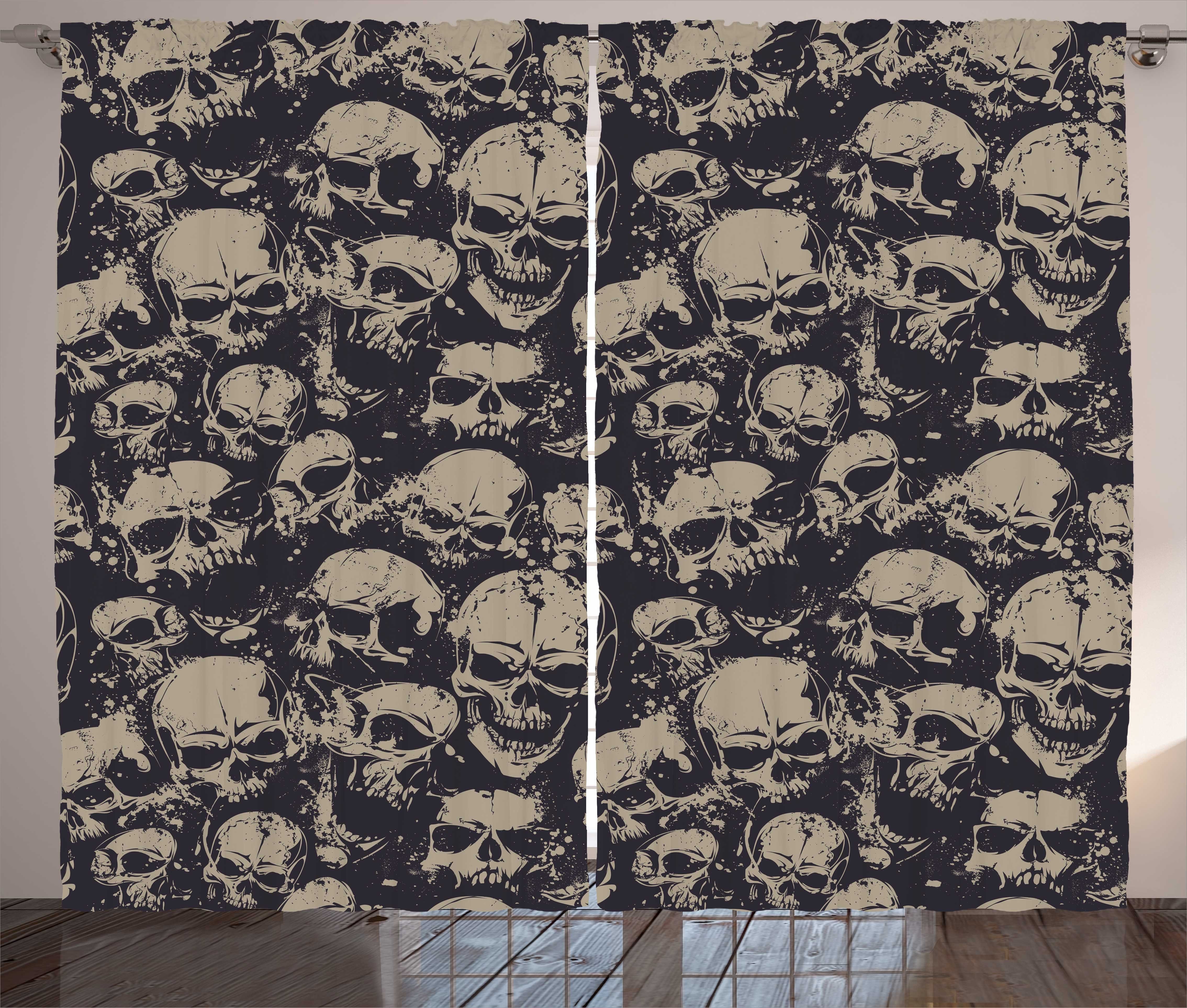 Gardine Schlafzimmer Kräuselband Vorhang mit Schlaufen und Haken, Abakuhaus, Skull Grunge Scary Übel