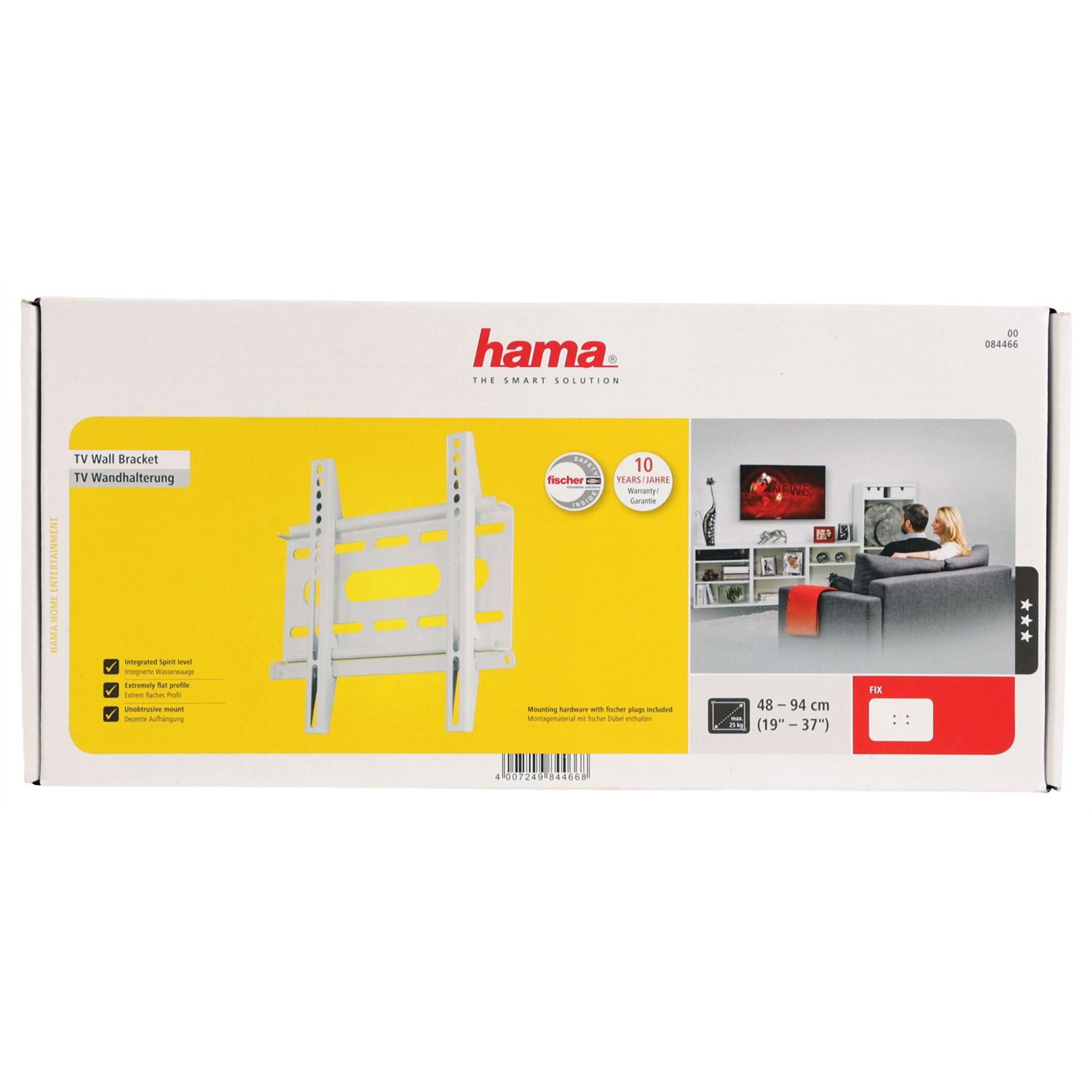 Hama TV-Wandhalterung TV Wandhalterung FIX Slim bis 37" Weiß, (bis 37 Zoll, Fix Extrem Flach Fernseher Wandhalter Halterung Halter VESA 200 x 200)