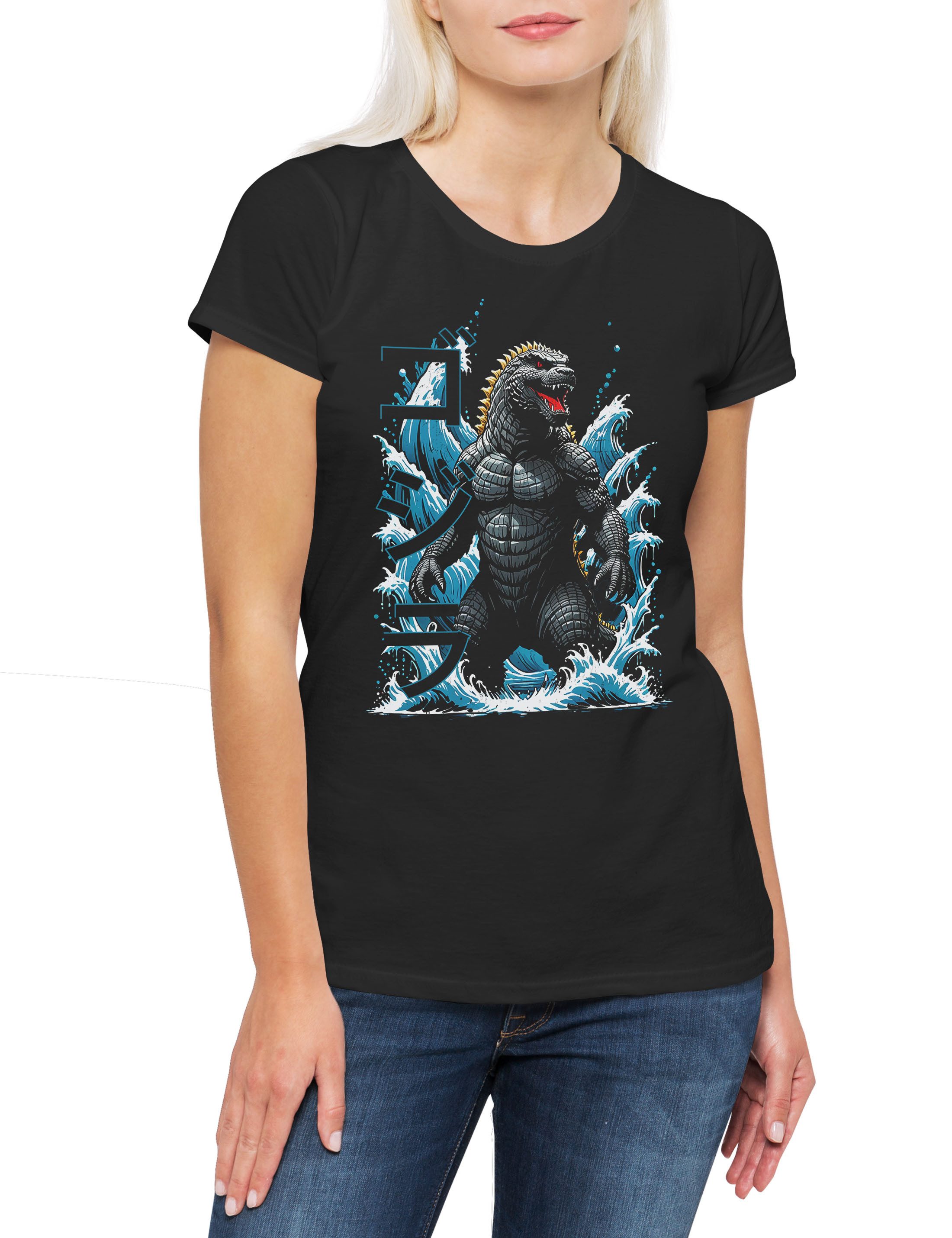 Print-Shirt Nippon Monster Damen T-Shirt Japan Insel Gojira Kaiju Giant Godzilla