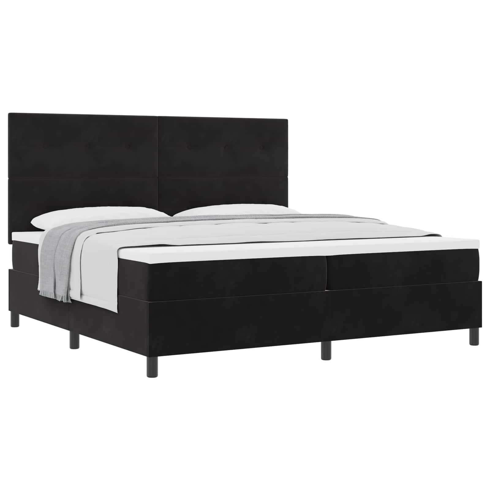 Bett Boxspringbett mit Kopfteil Schwarz 200 x 200 cm Samt