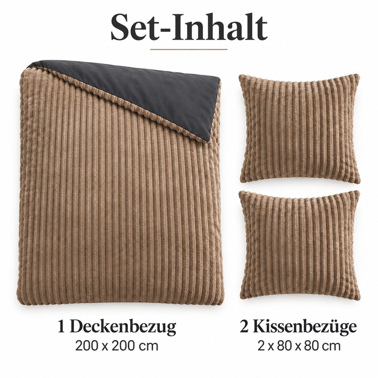 Leonado Vicenti Bettwäsche Teddyplüsch Cord Optik, Fleece, 3 teilig, extra warm und kuschelig, Winterbettwäsche Cashmere Touch – Bild 5 von 5