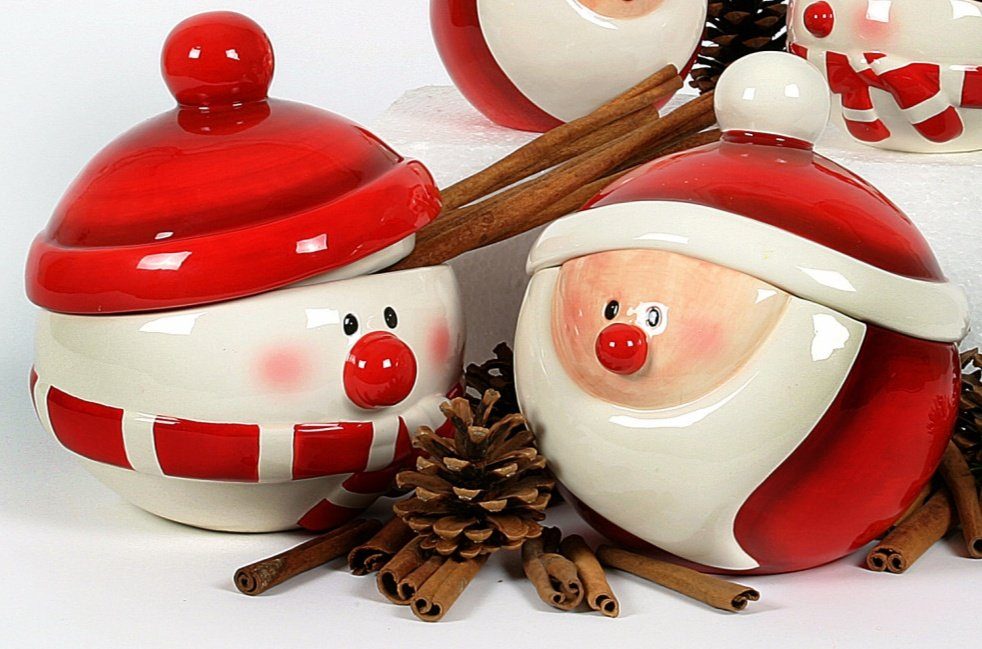 Scheulen GmbH Vorratsdose Vorratsdose 2er Set Schneemann Rot Weiß Keramik 13 cm, Keramik, (2-tlg), Schneemann Optik