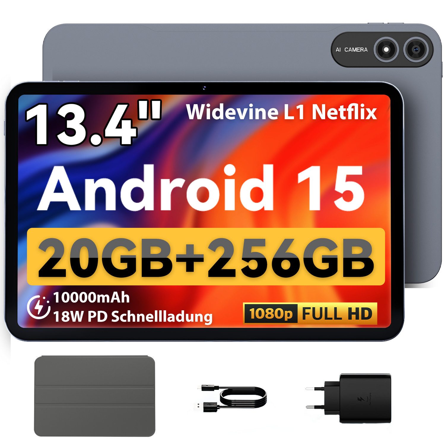 BNCF BPad 13, Android 15,20(6+14)GB+256GB, 13.4'',Mit Schutzhülle,WiFi Tablet (13.4", 256 GB, Android 15, WiFi, 13,4-Zoll-IPS-Full-HD-Display, inklusive Tablet-Hülle)