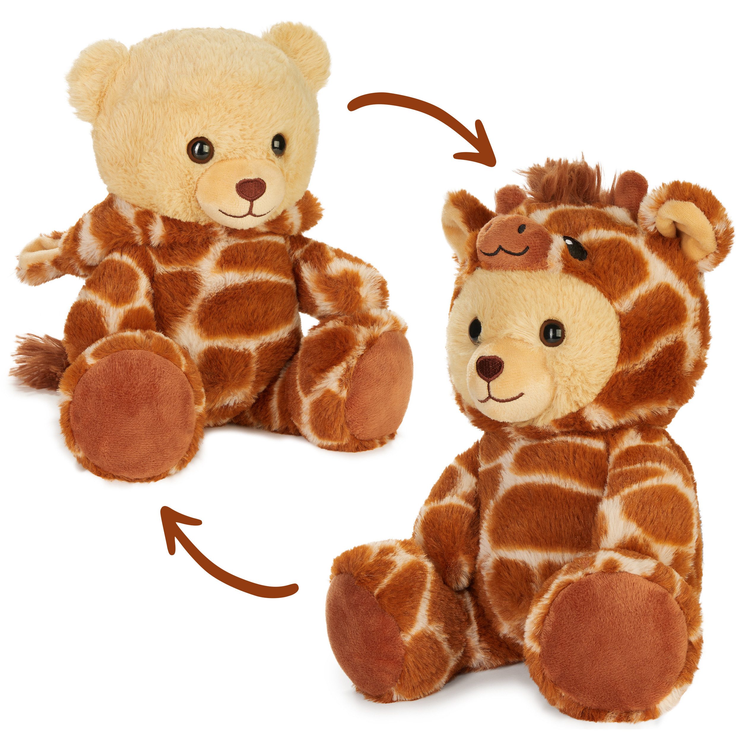 BRUBIES Kuscheltier Teddy Giraffe - 25 cm Teddybär im Giraffenkostüm mit Kapuze (Plüschtier für kuschelige Abenteuer, 1-St), Kuscheltier Geschenk für Kinder