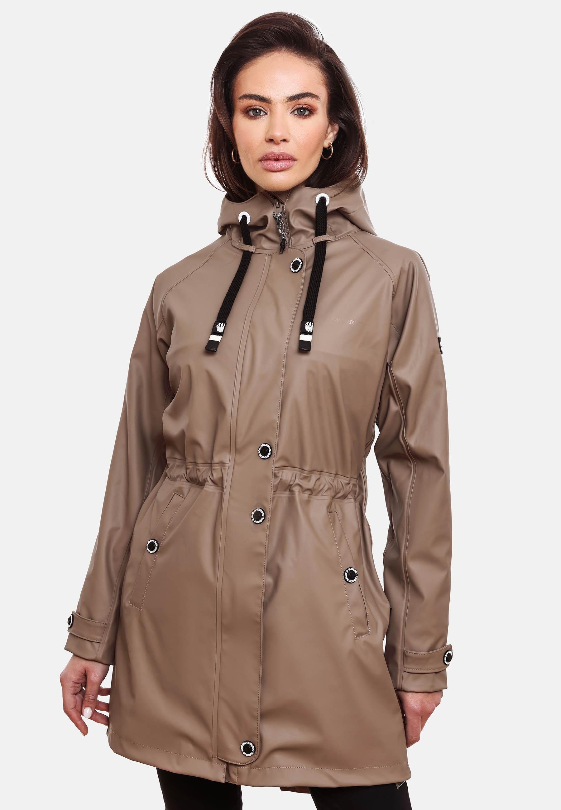 Regenjacke taupe Flower Rainy Damen modischer Navahoo Regenmantel mit Kapuze