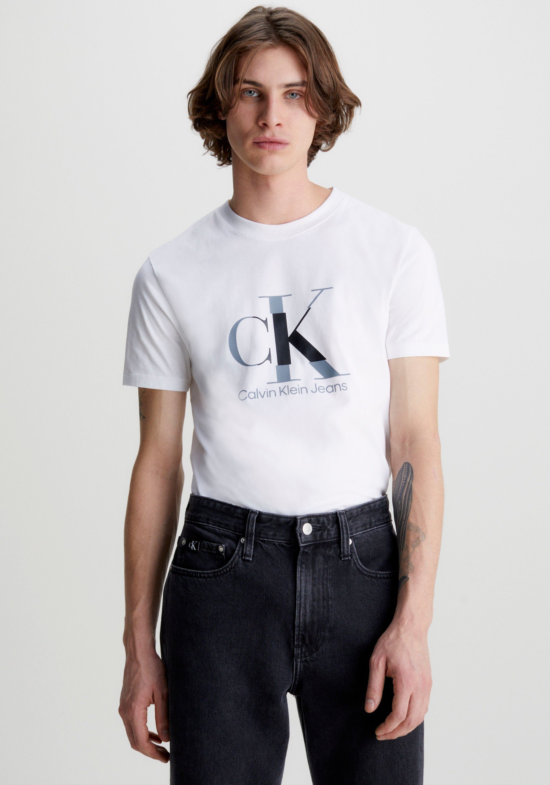Calvin Klein Jeans Kurzarmshirt mit Calvin Klein Jeans Logoprint Bright White