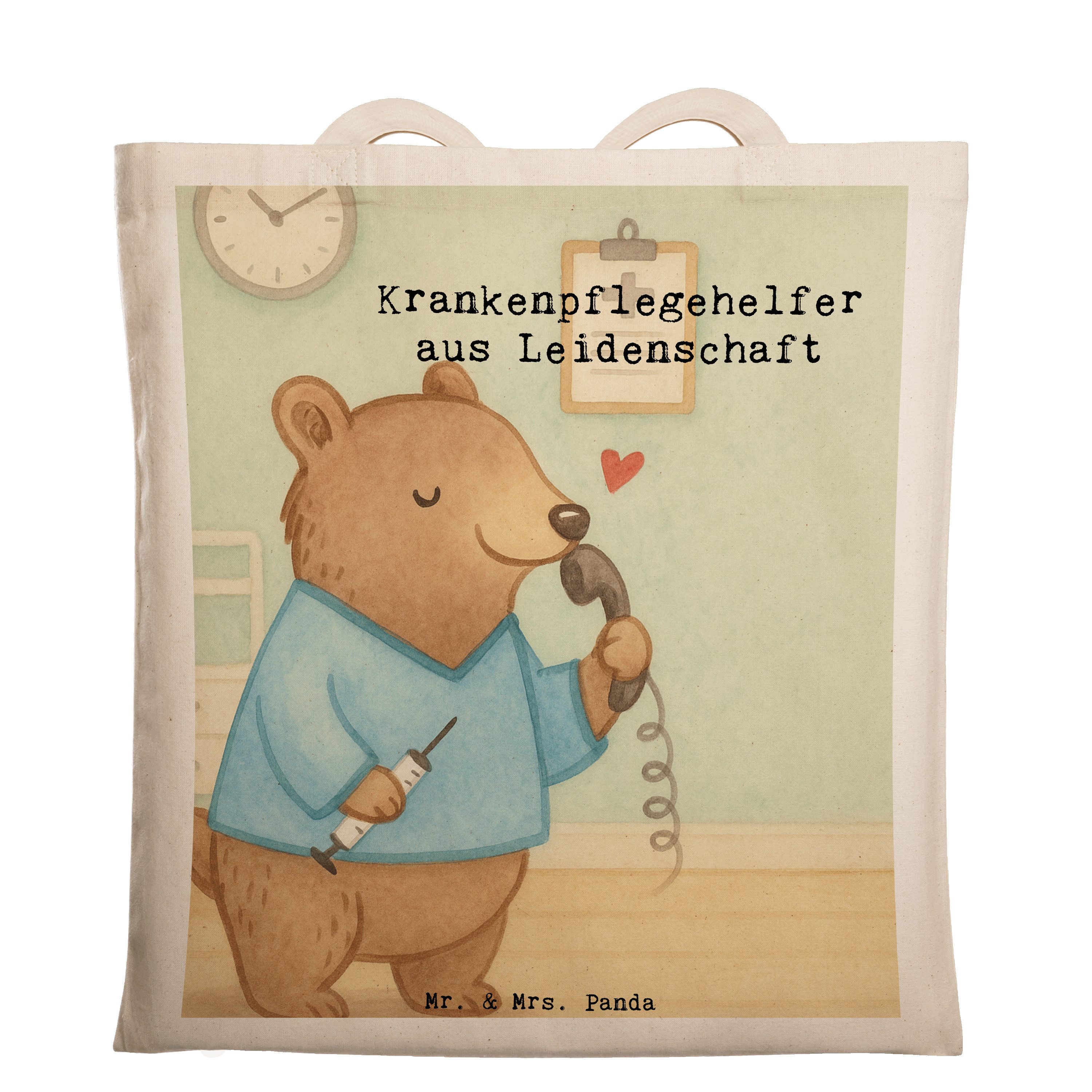 Mr. & Mrs. Panda Tragetasche Krankenpflegehelfer Leidenschaft Design, Tote Bag, Weiß, Spruch, Schu (Packung), Laptoptasche einkaufsshopper stoff shopper