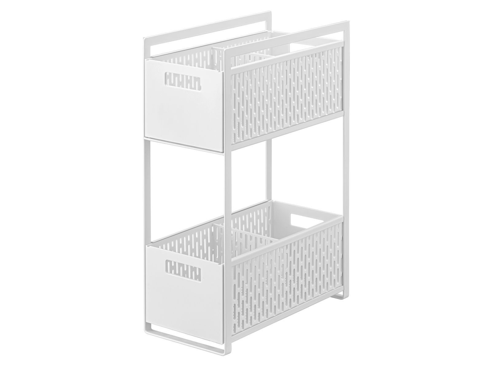 Yamazaki Küchenregal Tower Schrankregal Regal Küche Badezimmer schmal 2 Ebenen, Regal, Stauraum in Küche oder Bad, 2 Körbe, ausziehbar, Metall
