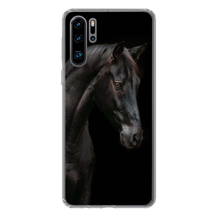 MuchoWow Handyhülle Pferd - Tiere - Schwarz - Porträt Handyhülle Huawei P30 Pro Handy Case Silikon Bumper Case