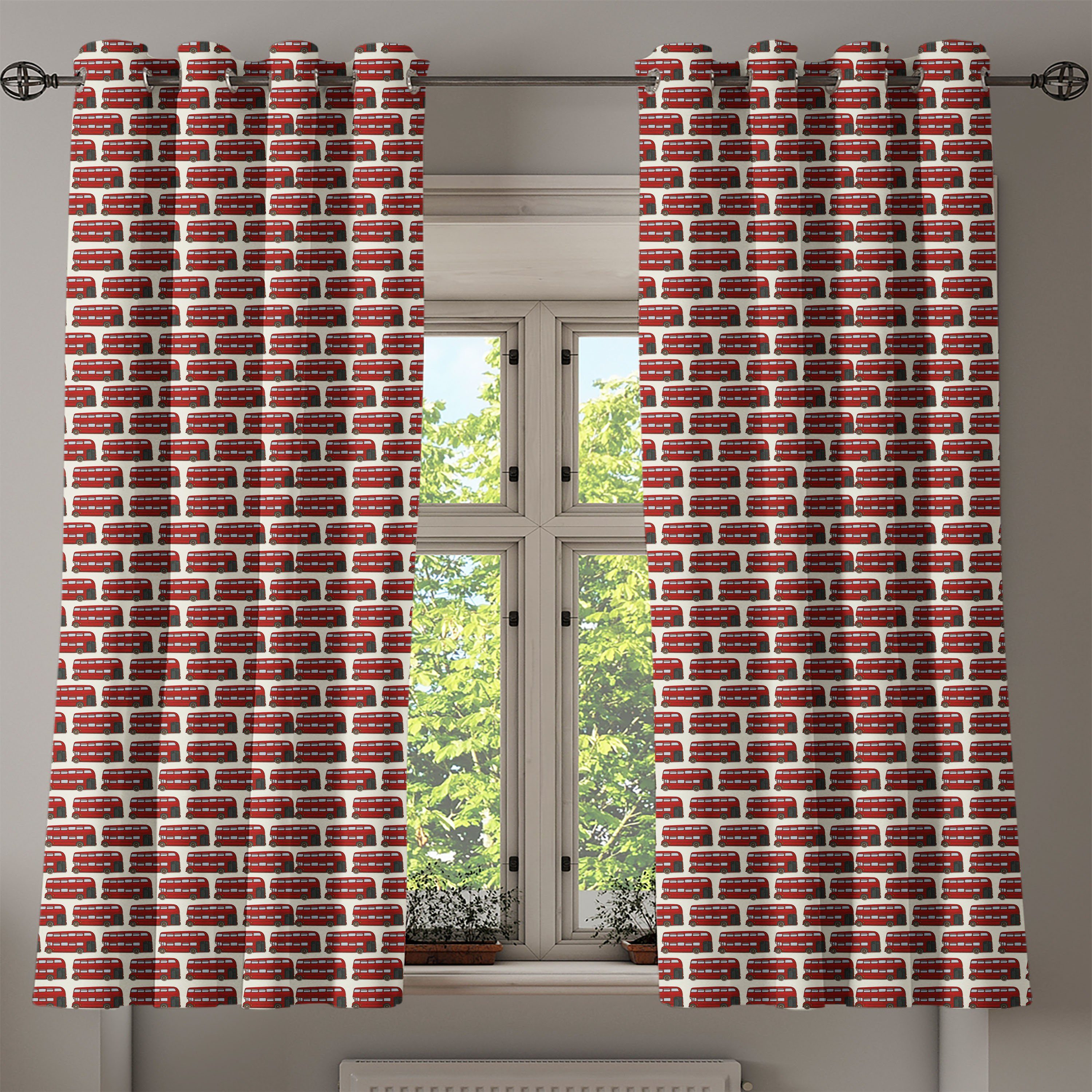 Cartoon Gardine Decker Dekorative Schlafzimmer 2-Panel-Fenstervorhänge Abakuhaus, London Wohnzimmer, für Double