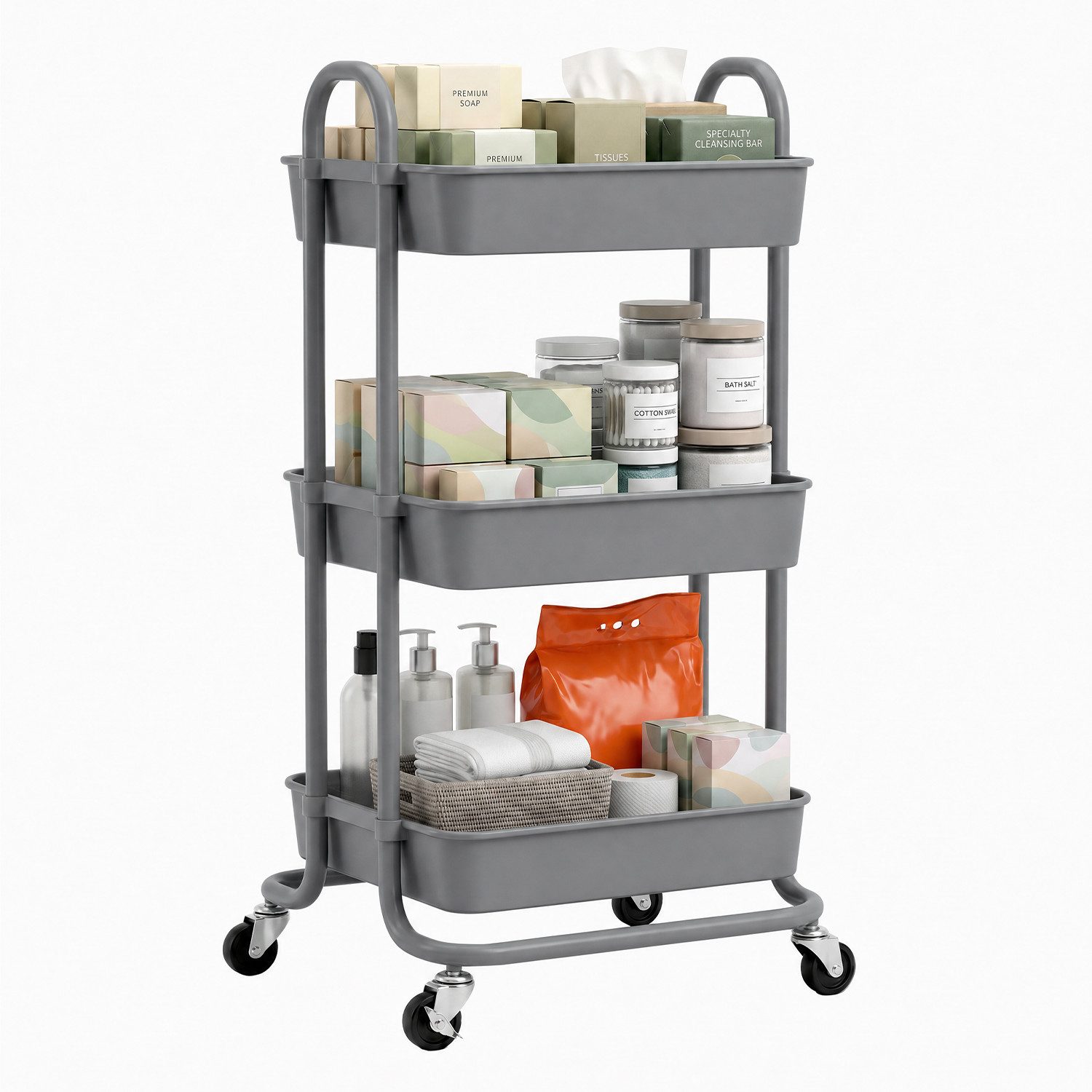 Sekey Servierwagen Rollwagen badezimmer 35cm breit Badezimmerregal mit 3 Ebenen, Servierwagen Wohnzimmer, Küchenwagen,34 x 42.7 x 84.4cm