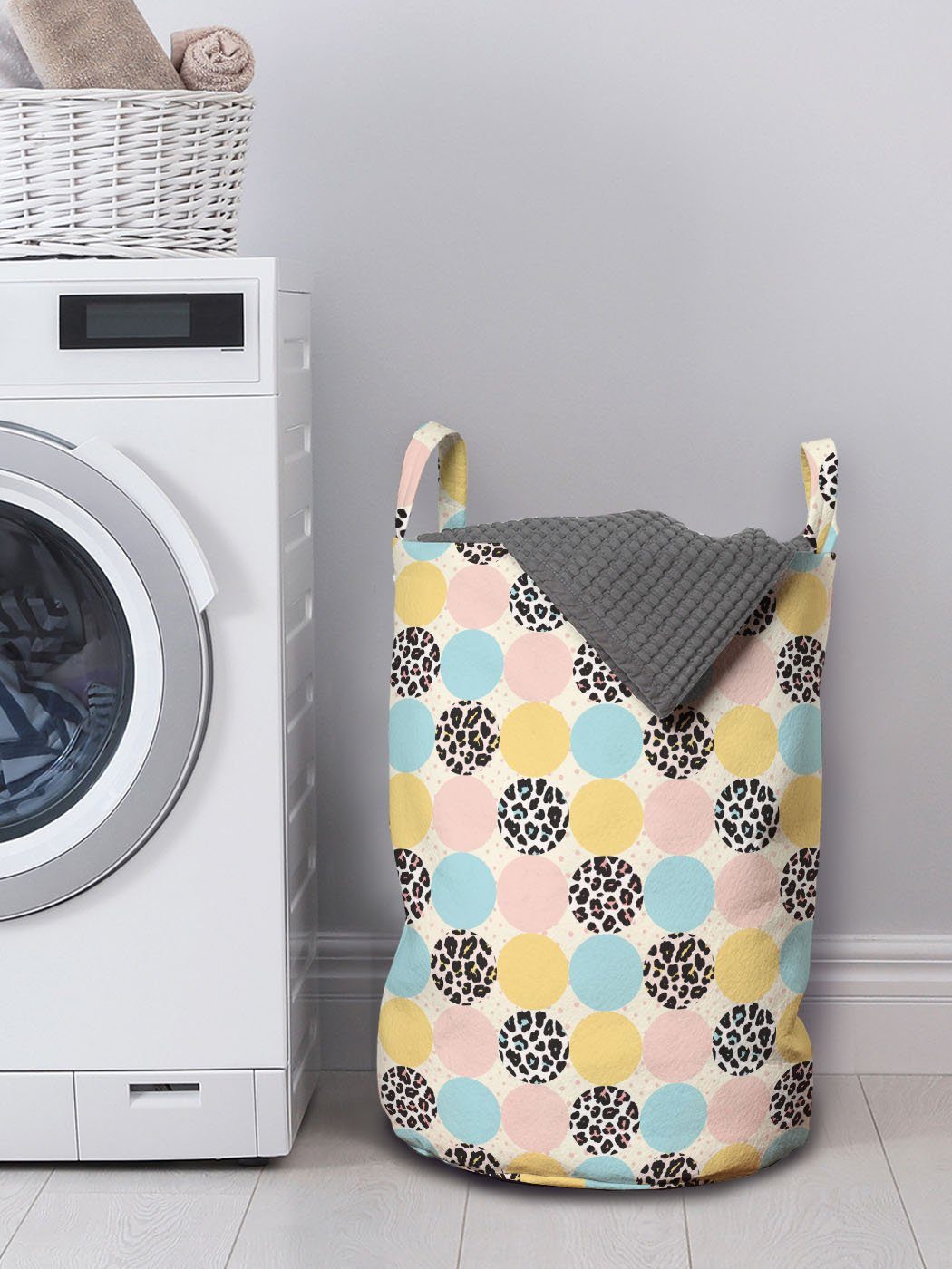 Abakuhaus Wäschesäckchen Wäschekorb mit Griffen Tierdruck Kordelzugverschluss für Waschsalons, mit Runden Pastell