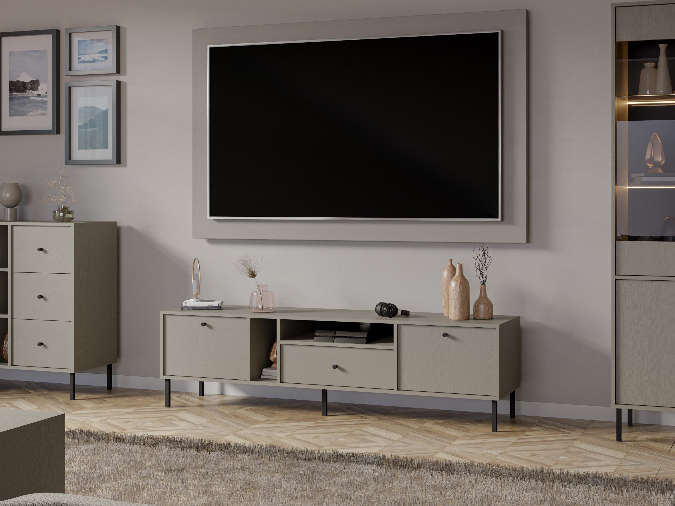 Compleo TV-Schrank mit Schublade, TV-Tisch mit zwei Türen, 180 cm breit MALMA