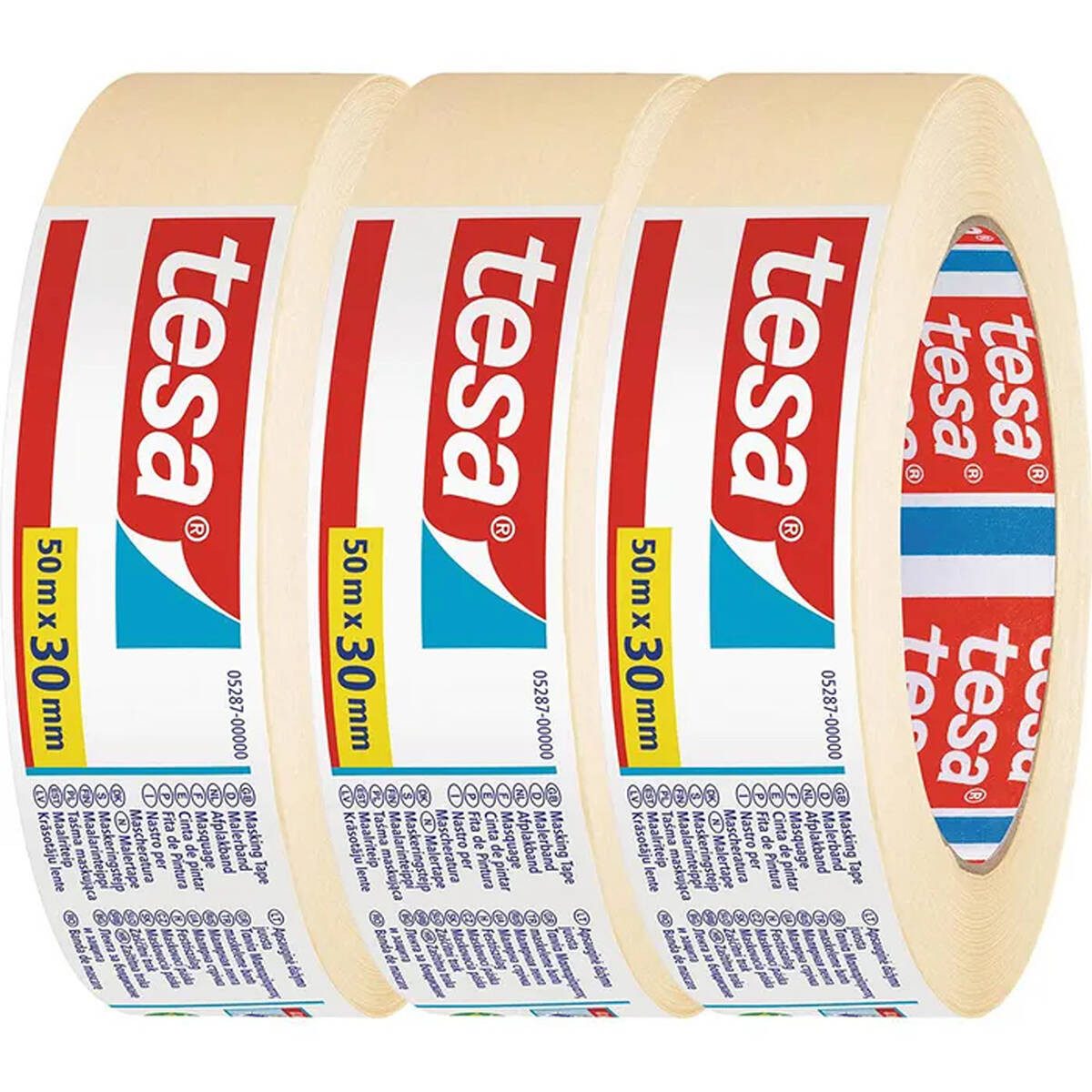 tesa Kreppband 55338 (Set, 3 Rollen im Set) Beschriftbar, rückstandsfrei ablösbar