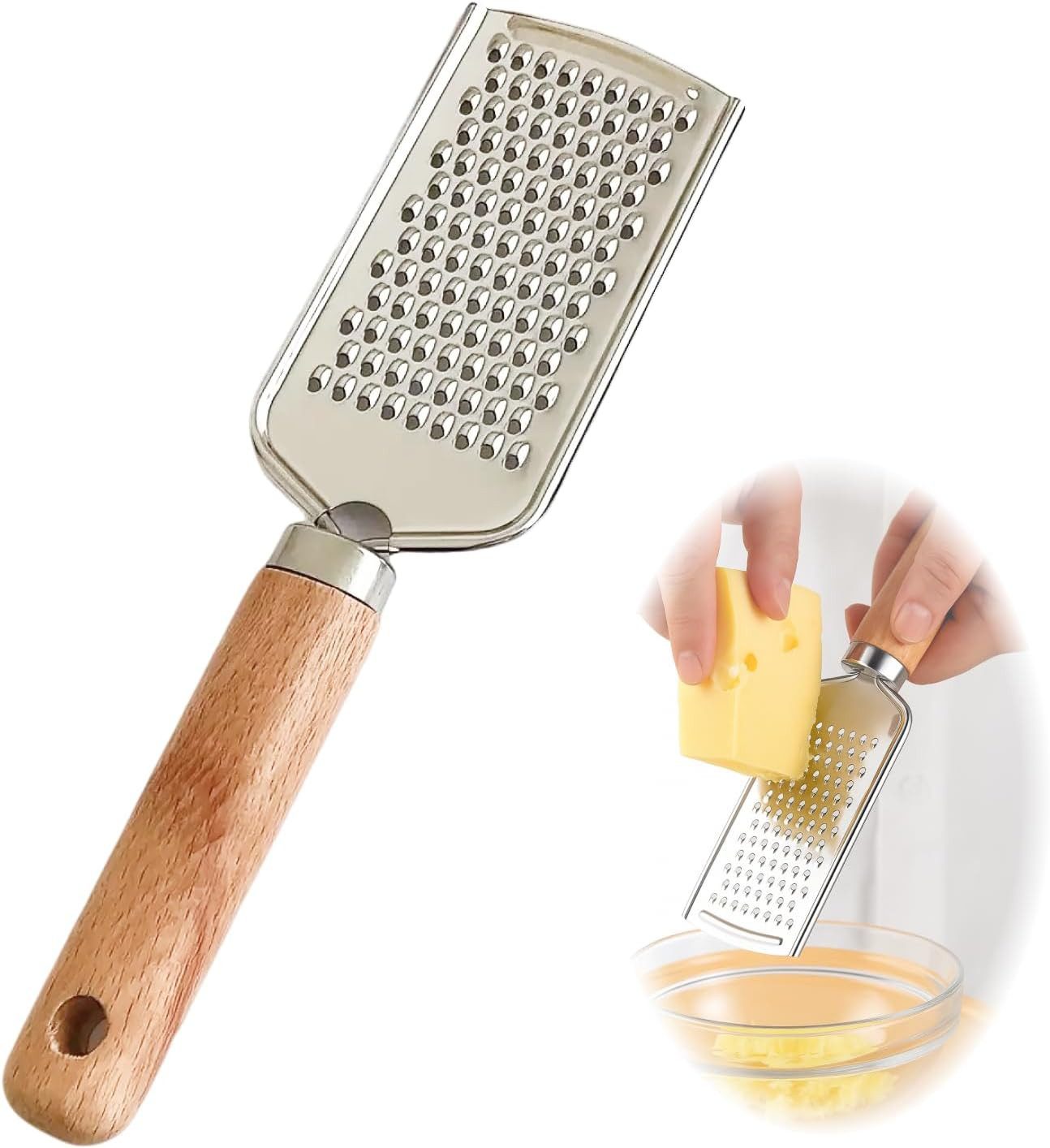 FELIXLEO Multireibe Zestenreibe Edelstahl mit Buchenholzgriff Parmesan Feinreibe Silber