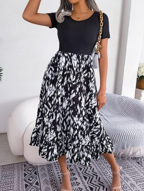 BlauWave Druckkleid Frauen Rundhalsausschnitt Kleid Einfache kurze Ärmel Kleid (1-tlg) Leopard Print Kleid